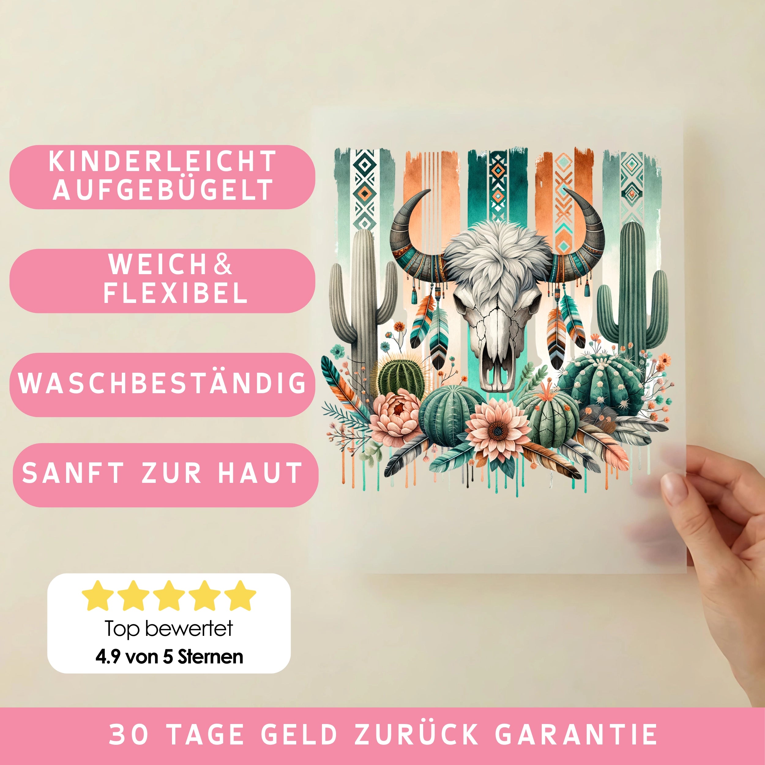 Bügelbild Büffelschädel Wildblüte