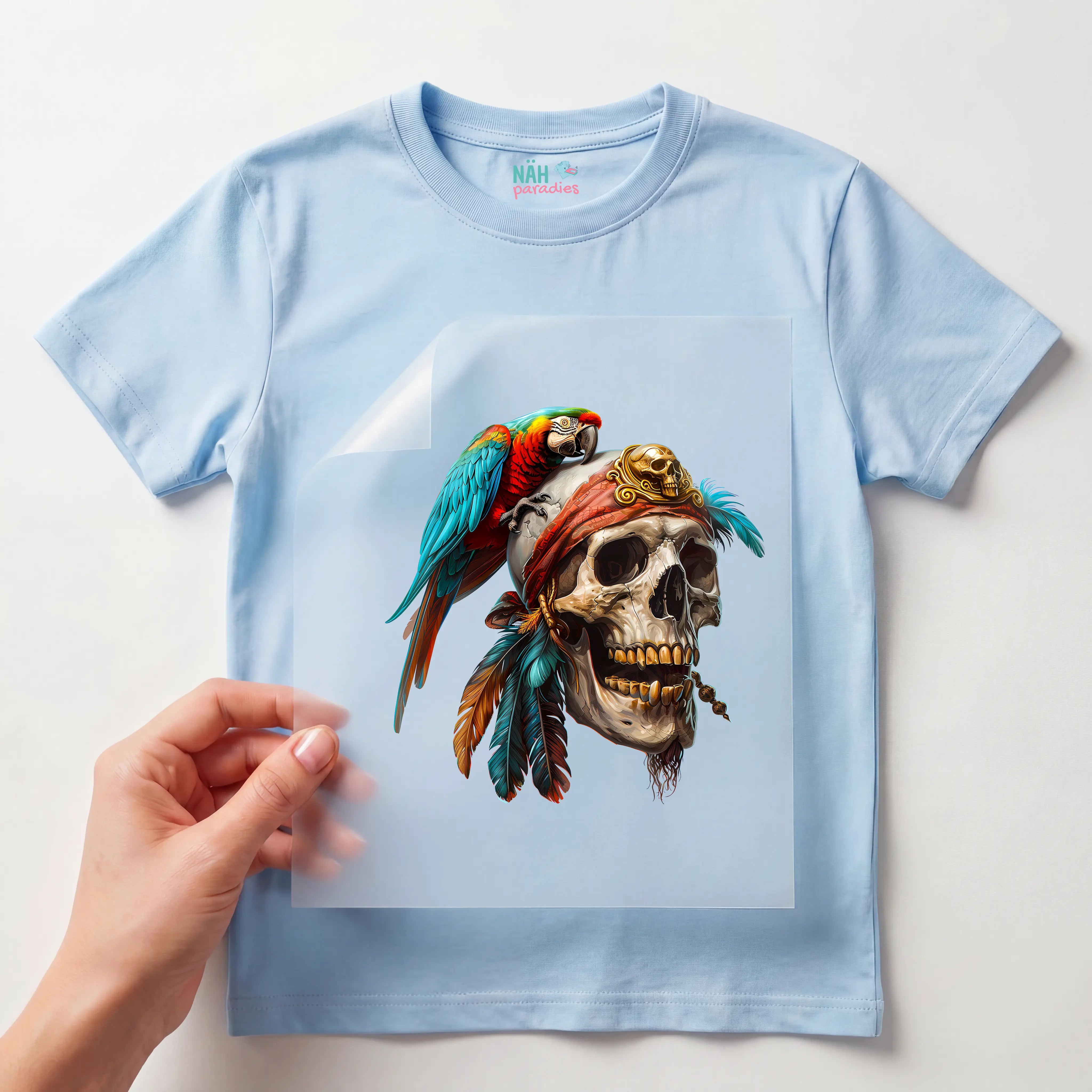 Bügelbild Piratenschädel mit Papagei