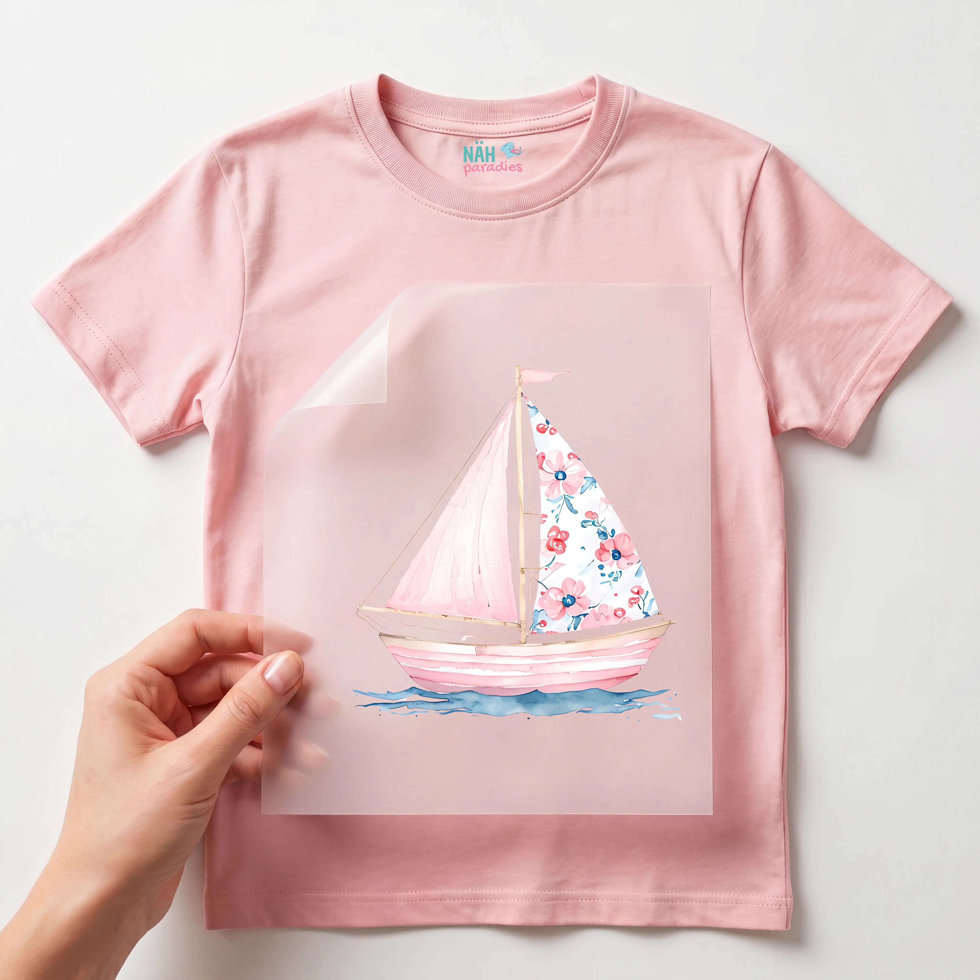 Bügelbild Aquarell Segelboot rosa
