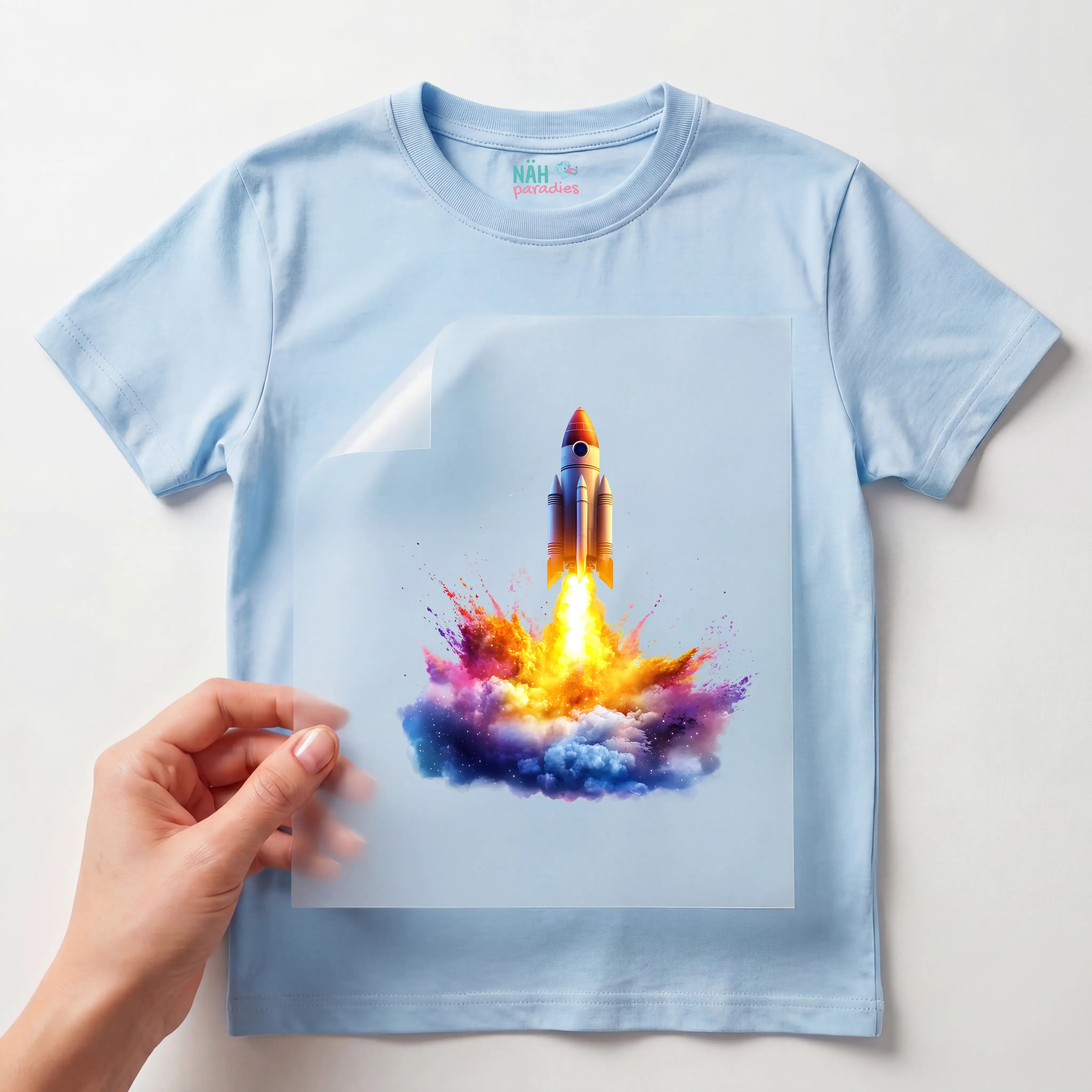 Bügelbild Rakete Farbexplosion