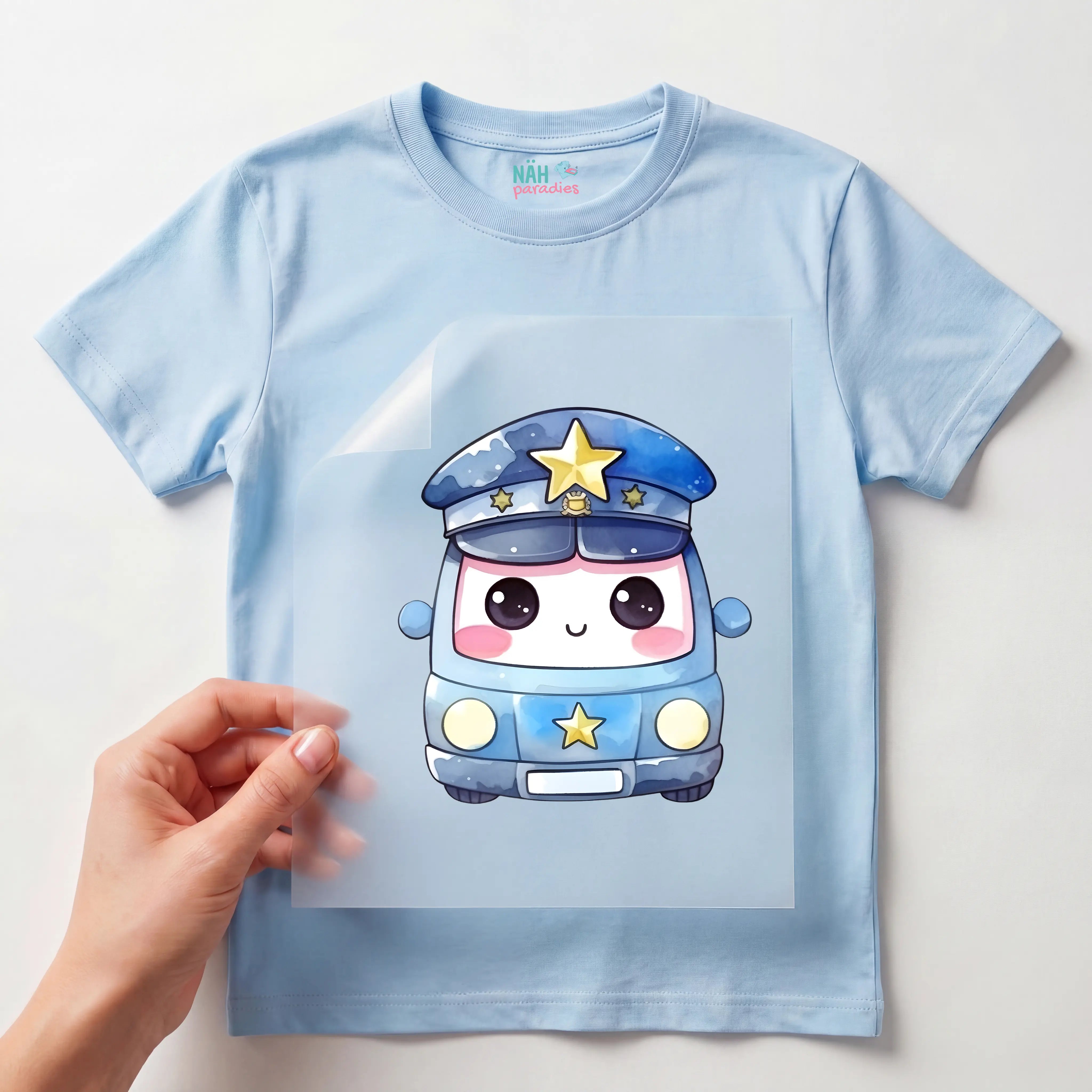 Bügelbild Polizei Baby Auto