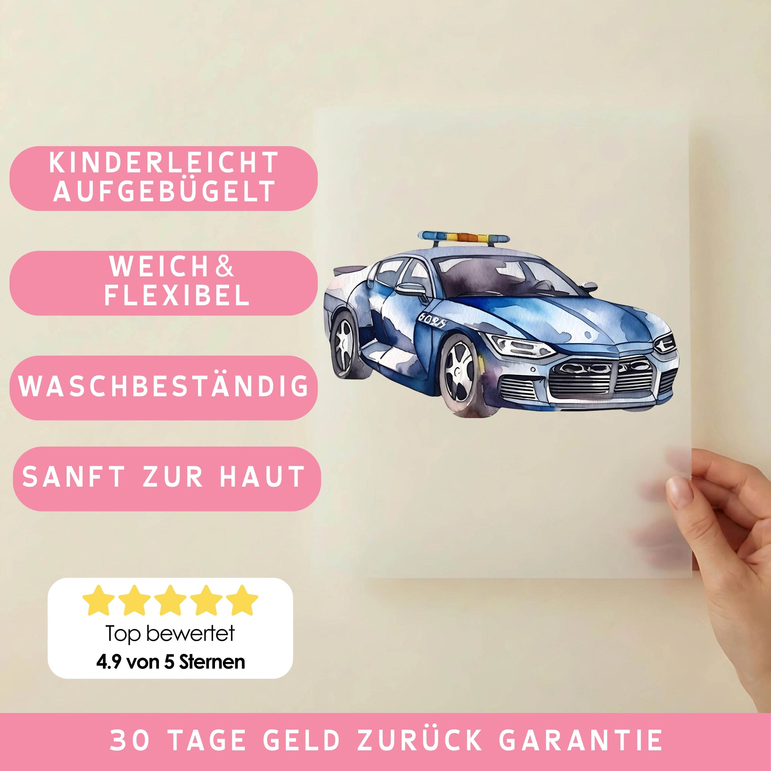 Bügelbild Polizei Rennauto