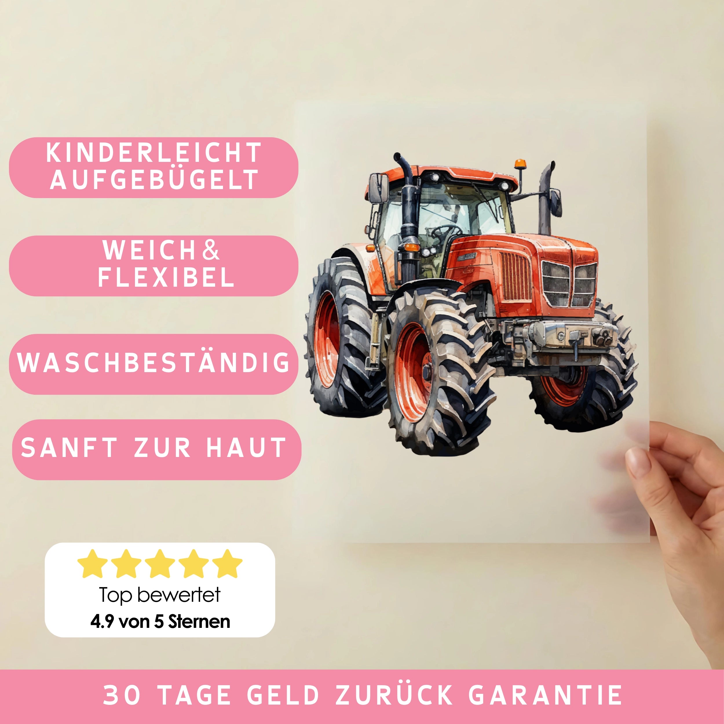 Bügelbild Traktor Rot