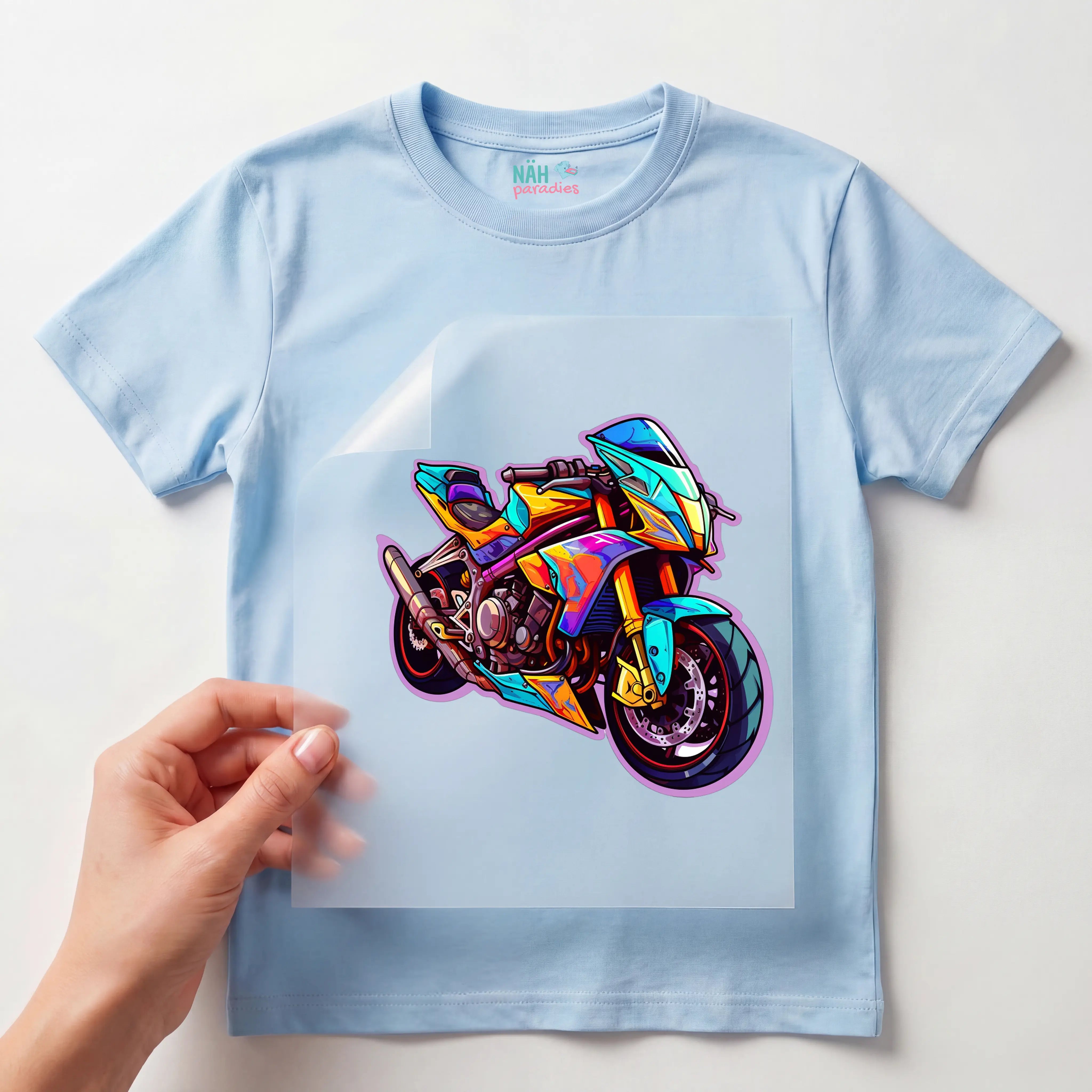 Bügelbild Renn Motorrad Bunt