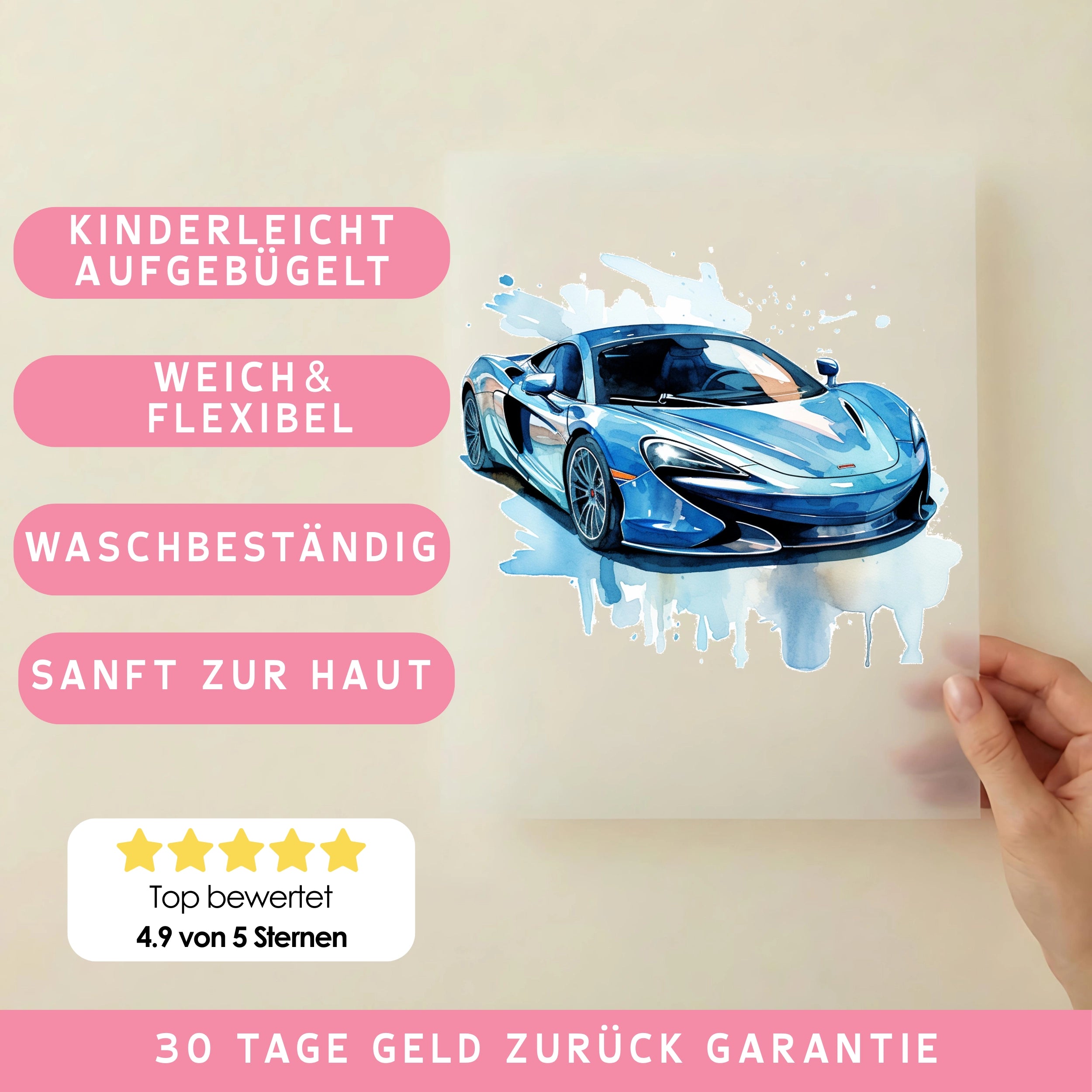 Bügelbild Rennauto Blau