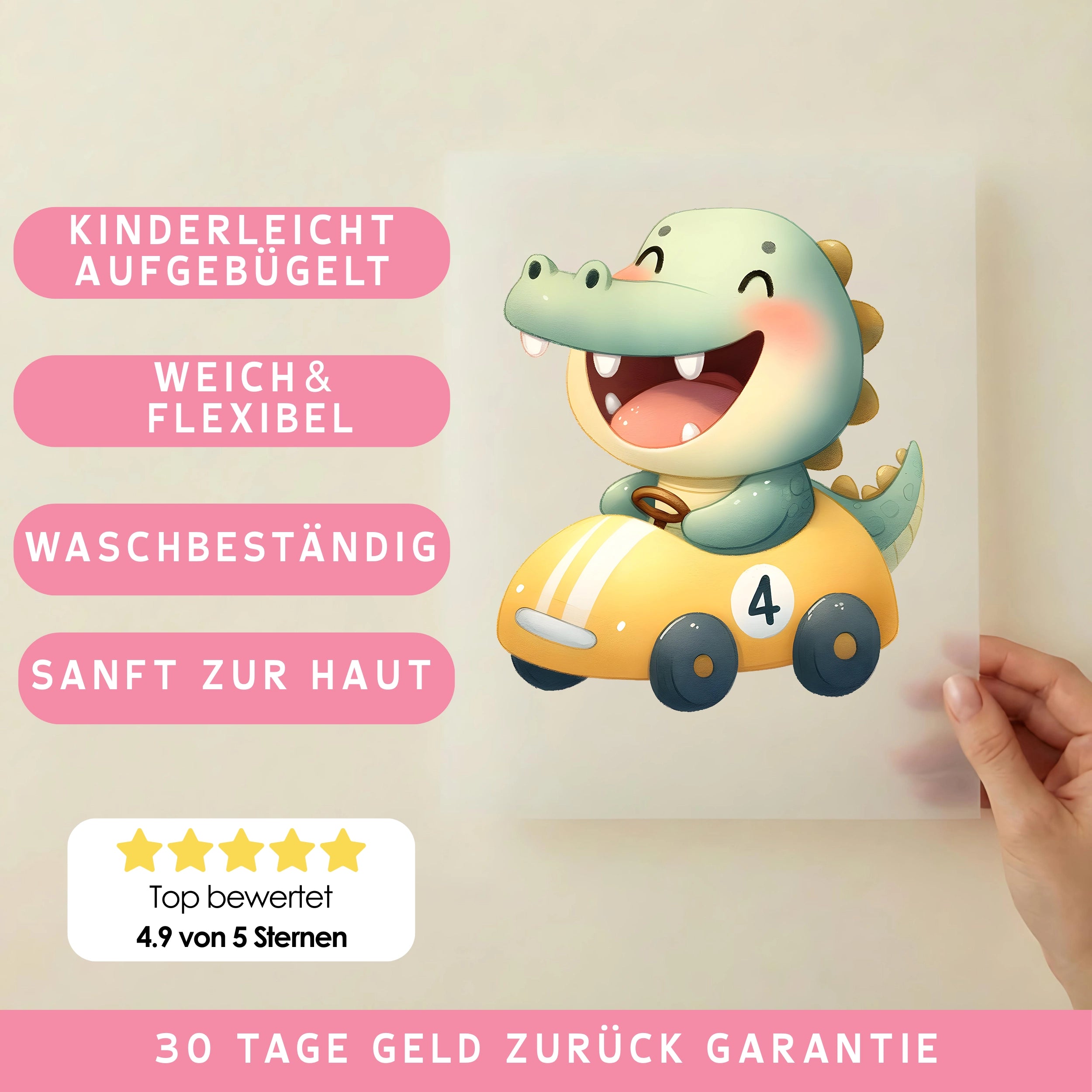 Bügelbild Rennfahrer Krokodil