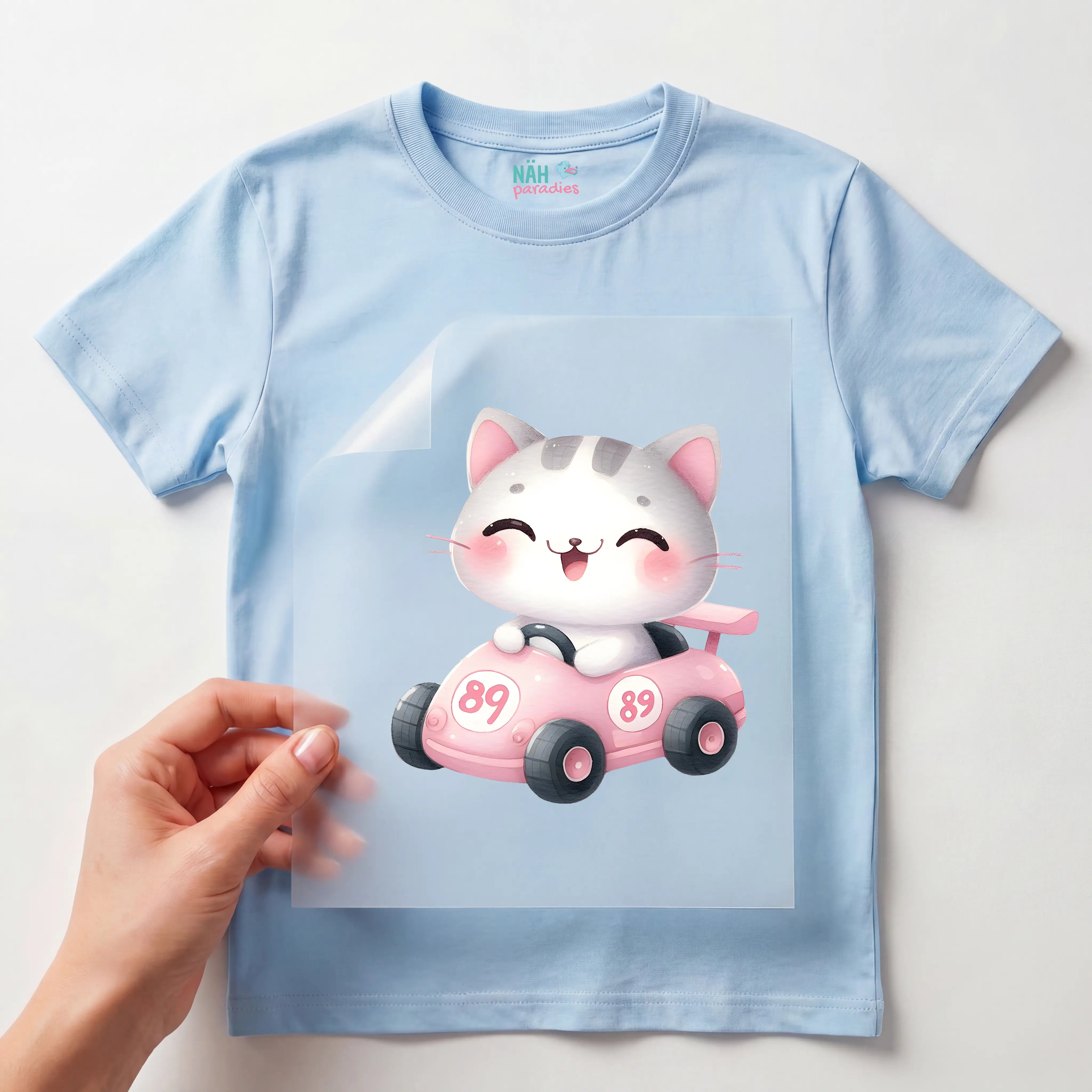 Bügelbild Rennfahrer Katze