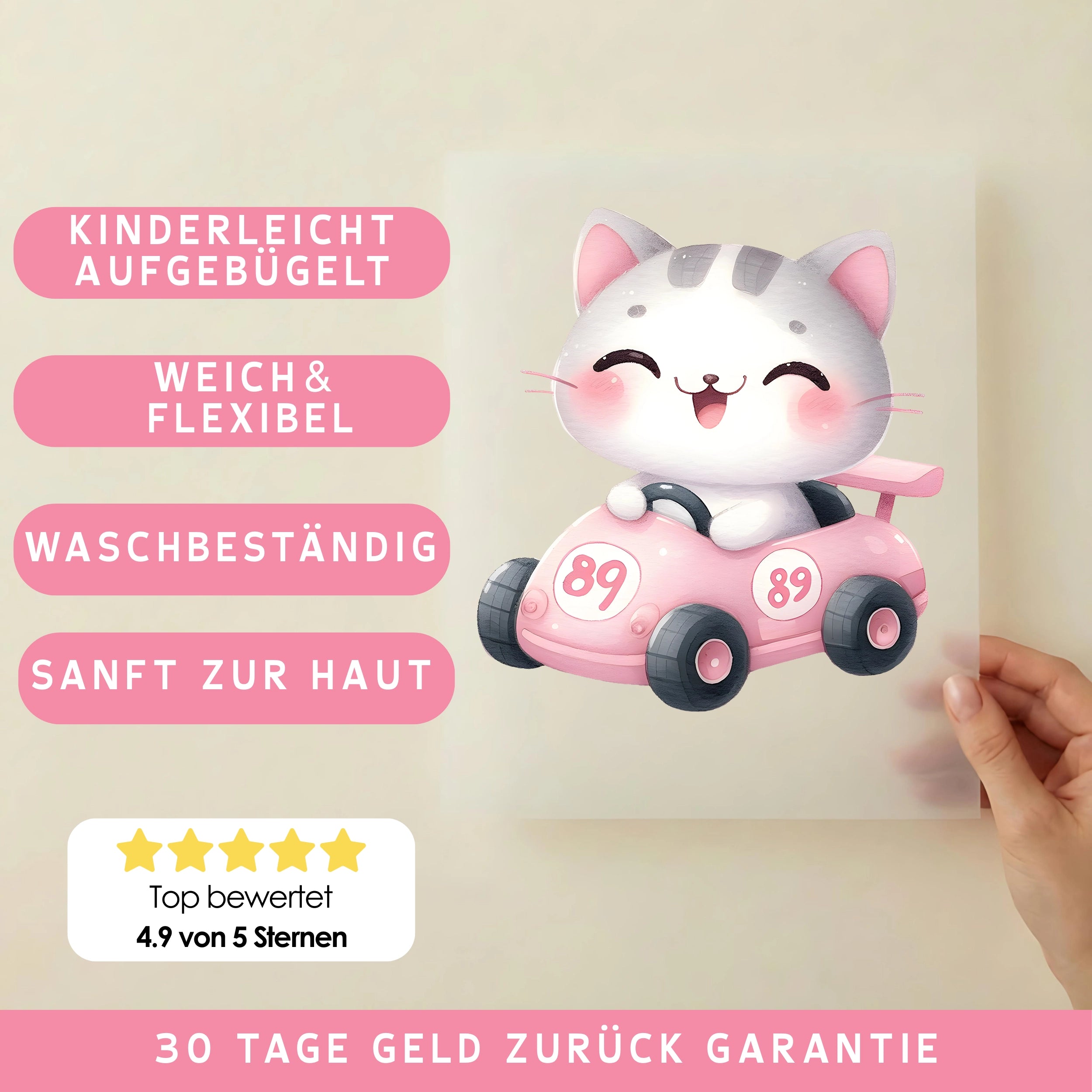 Bügelbild Rennfahrer Katze