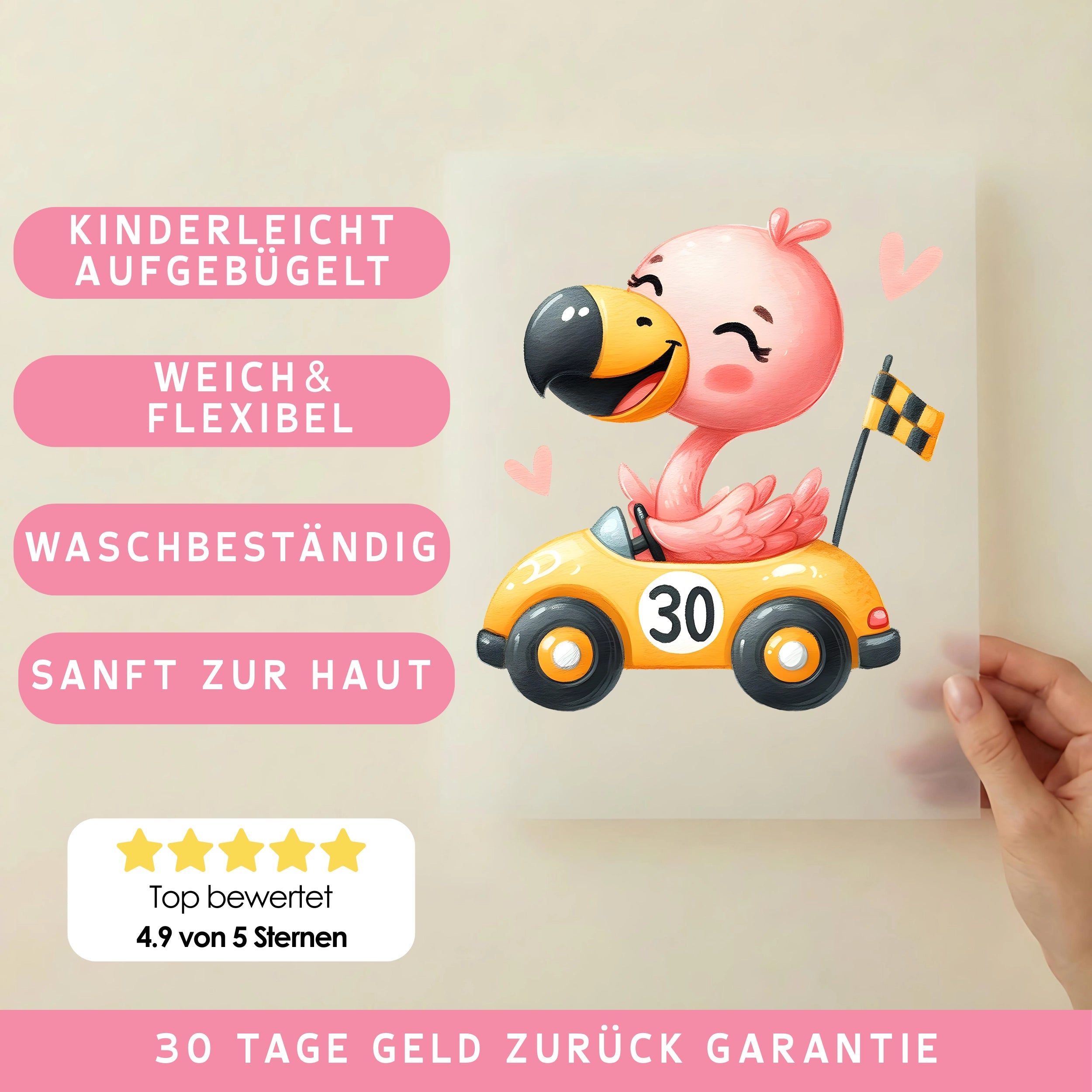Bügelbild Rennfahrer Flamingo