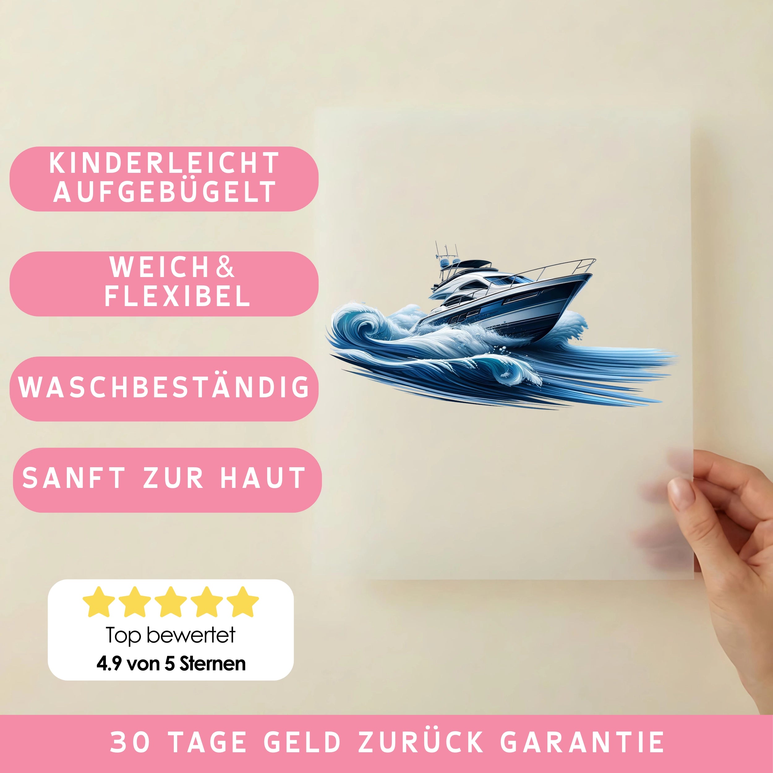 Bügelbild Yacht Wasserrakete