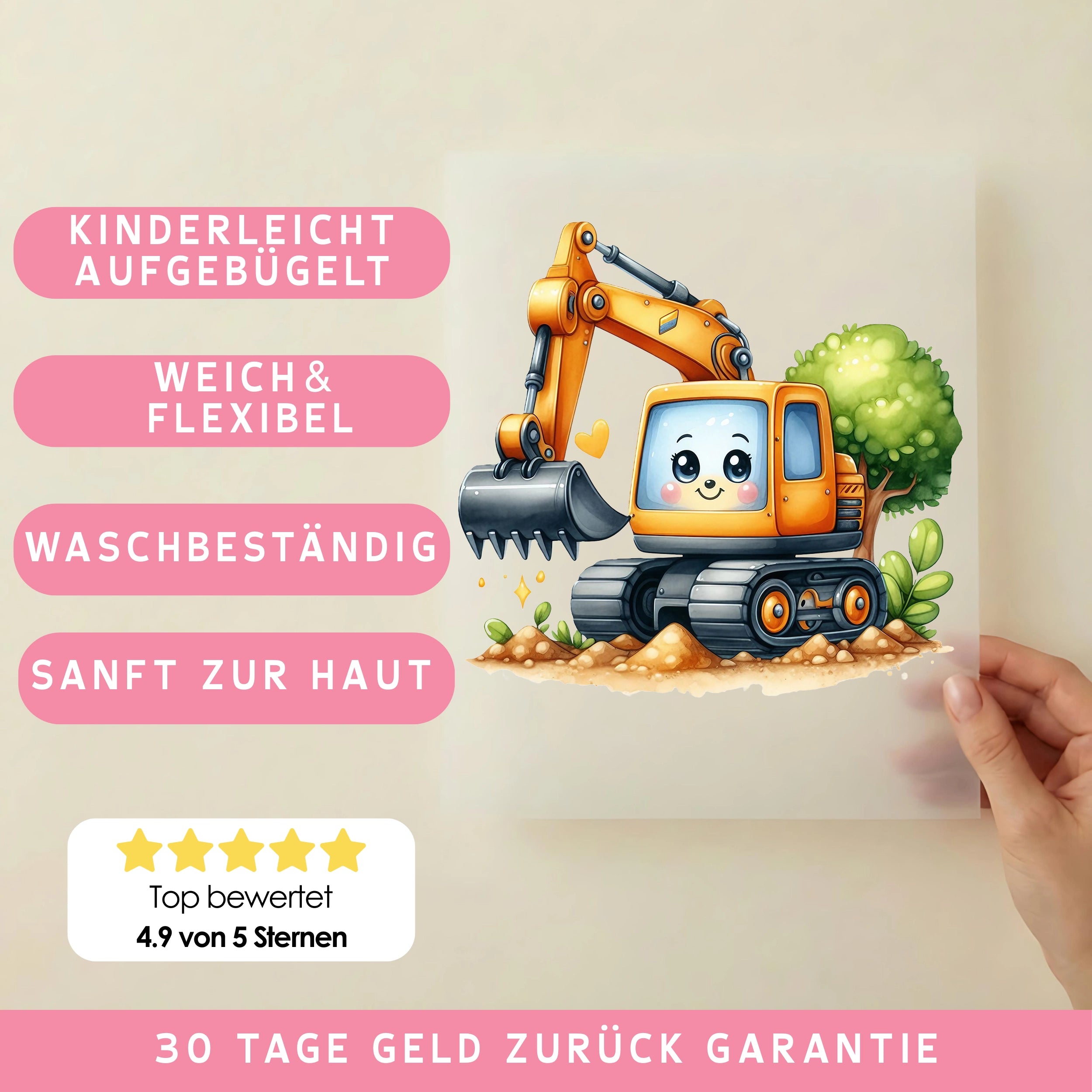 Bügelbild Bagger Baumeister Bruno