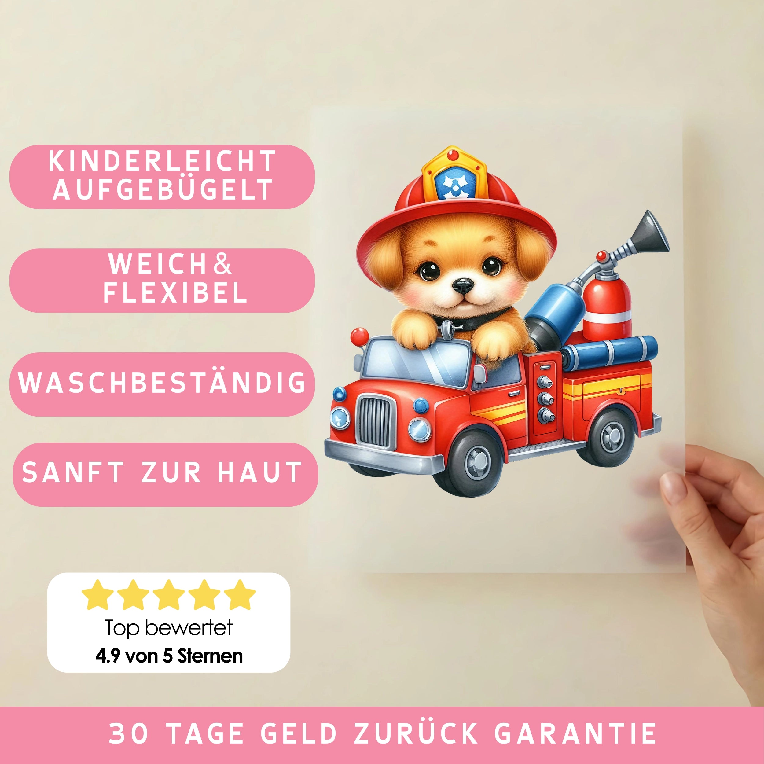 Bügelbild Feuerwehrauto Rettungskatze Finn