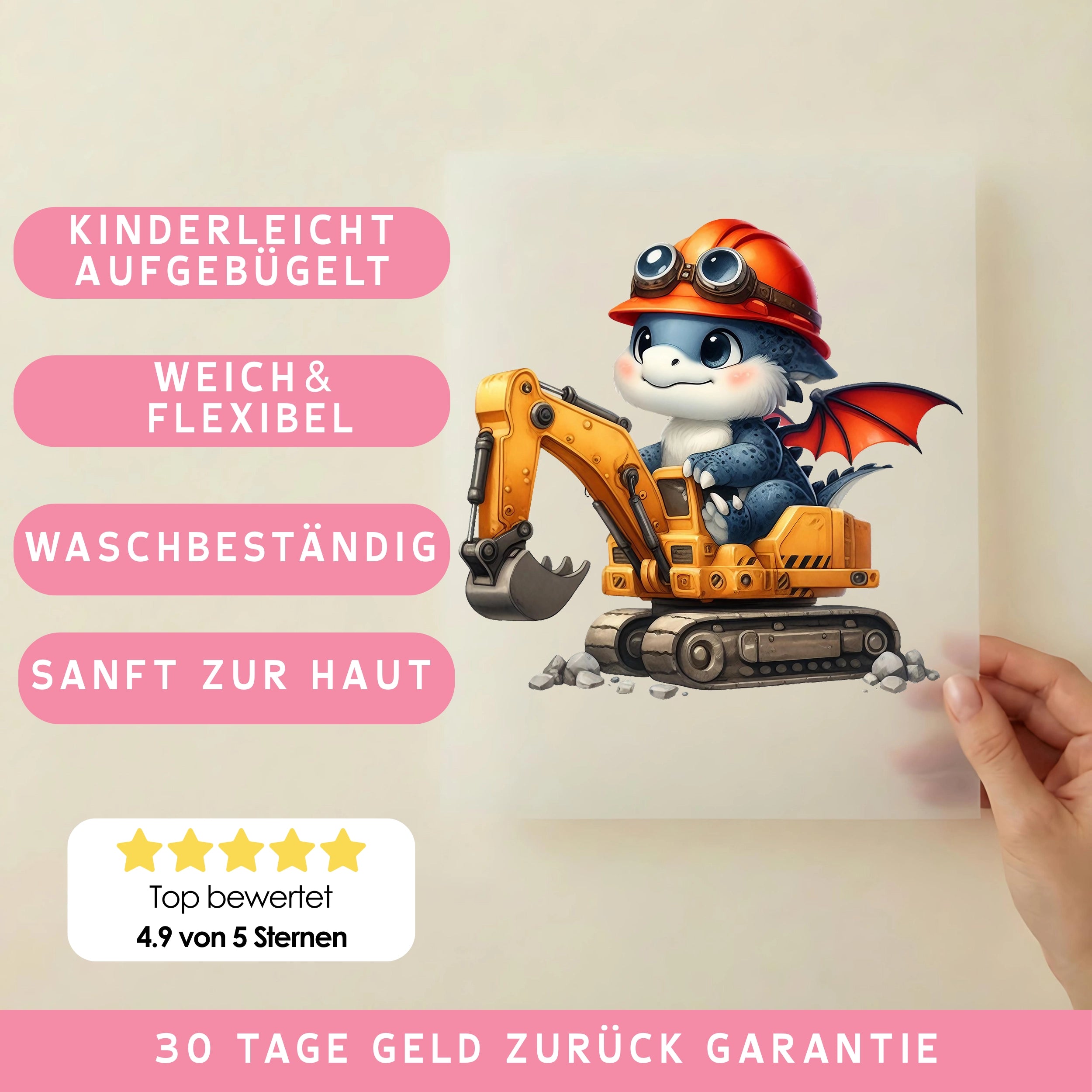 Bügelbild Baggerfahrer Drache