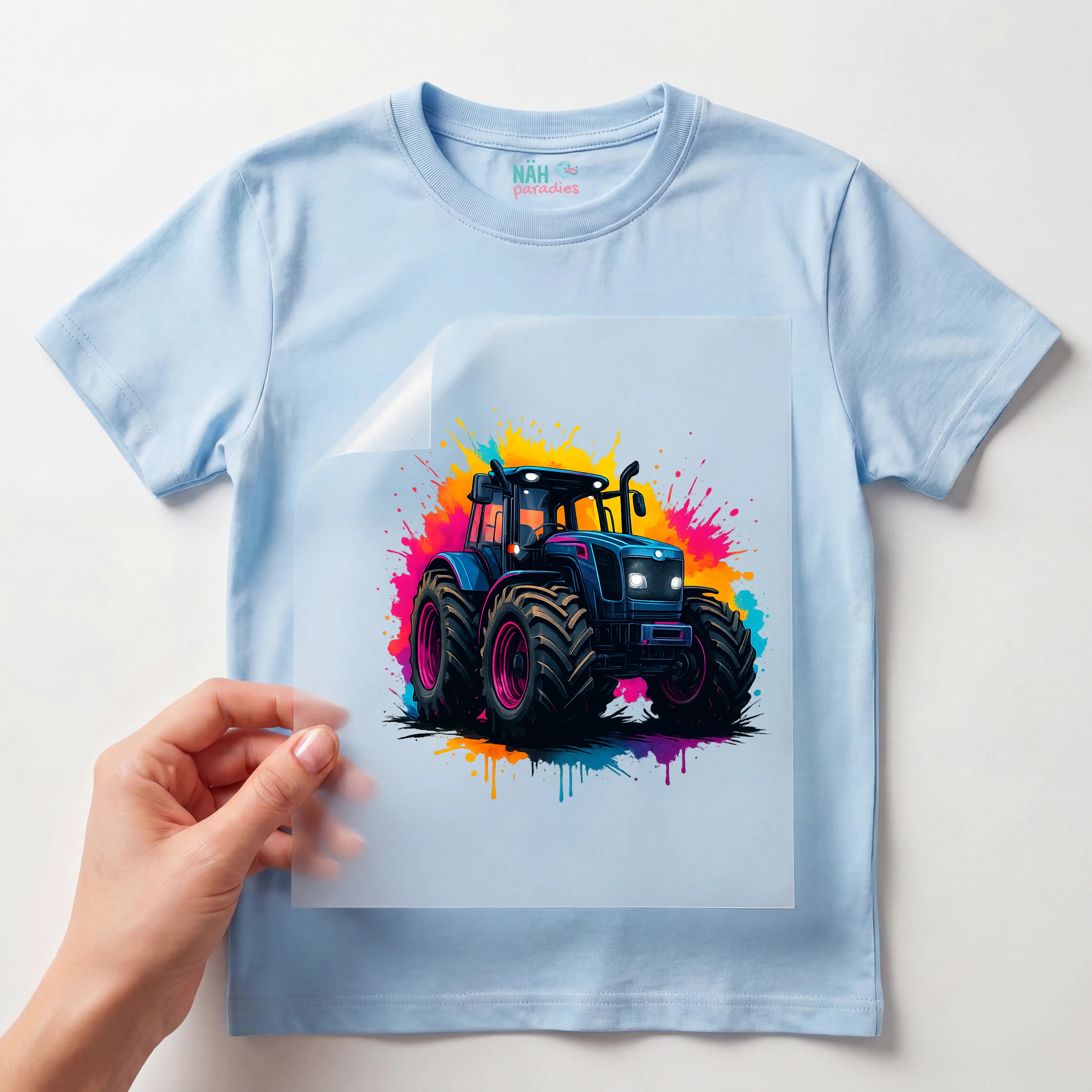 Bügelbild Bunter Traktor Splash