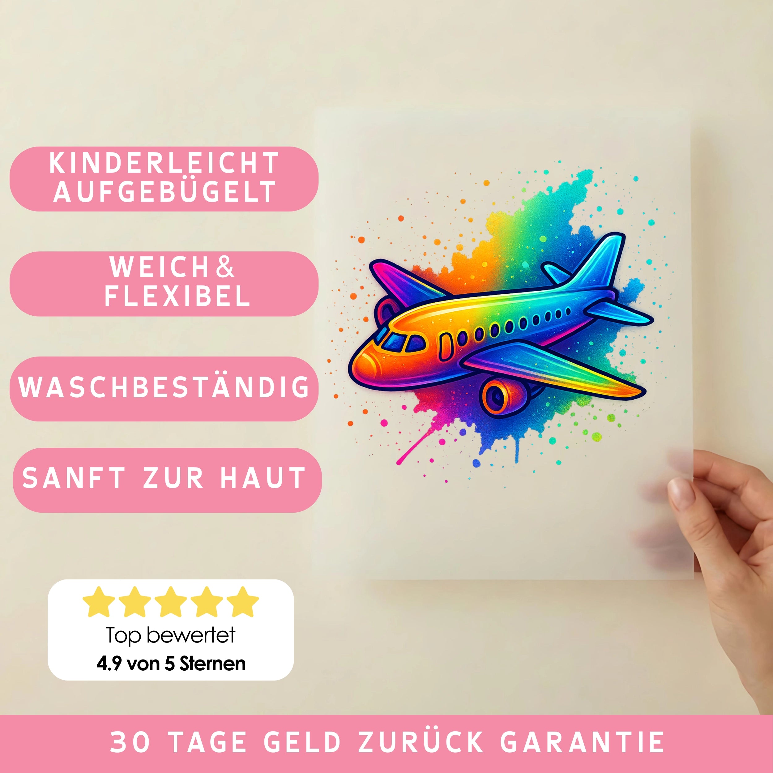 Bügelbild Flugzeug bunter Jet