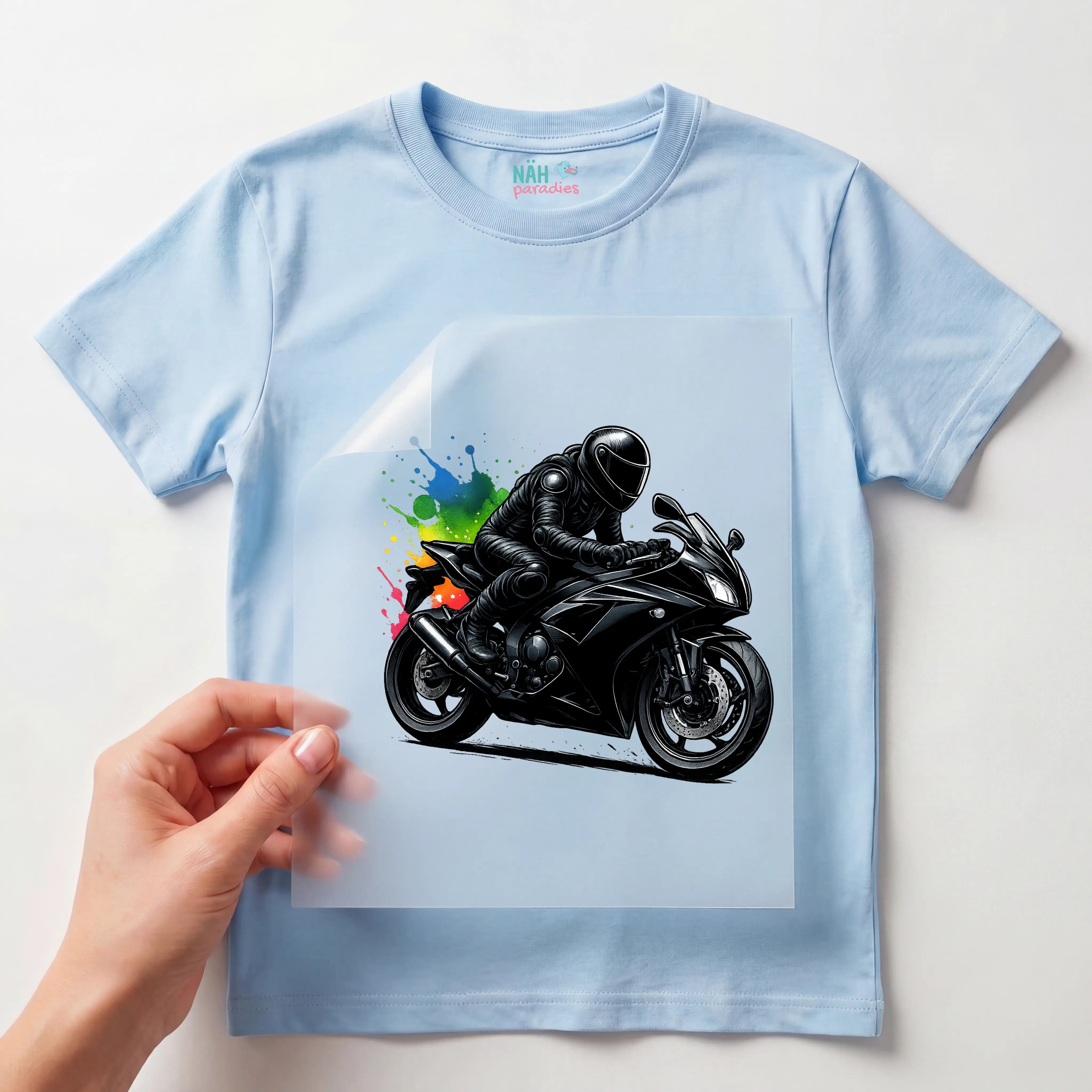 Bügelbild Motorrad Schwarzer Farbenrider
