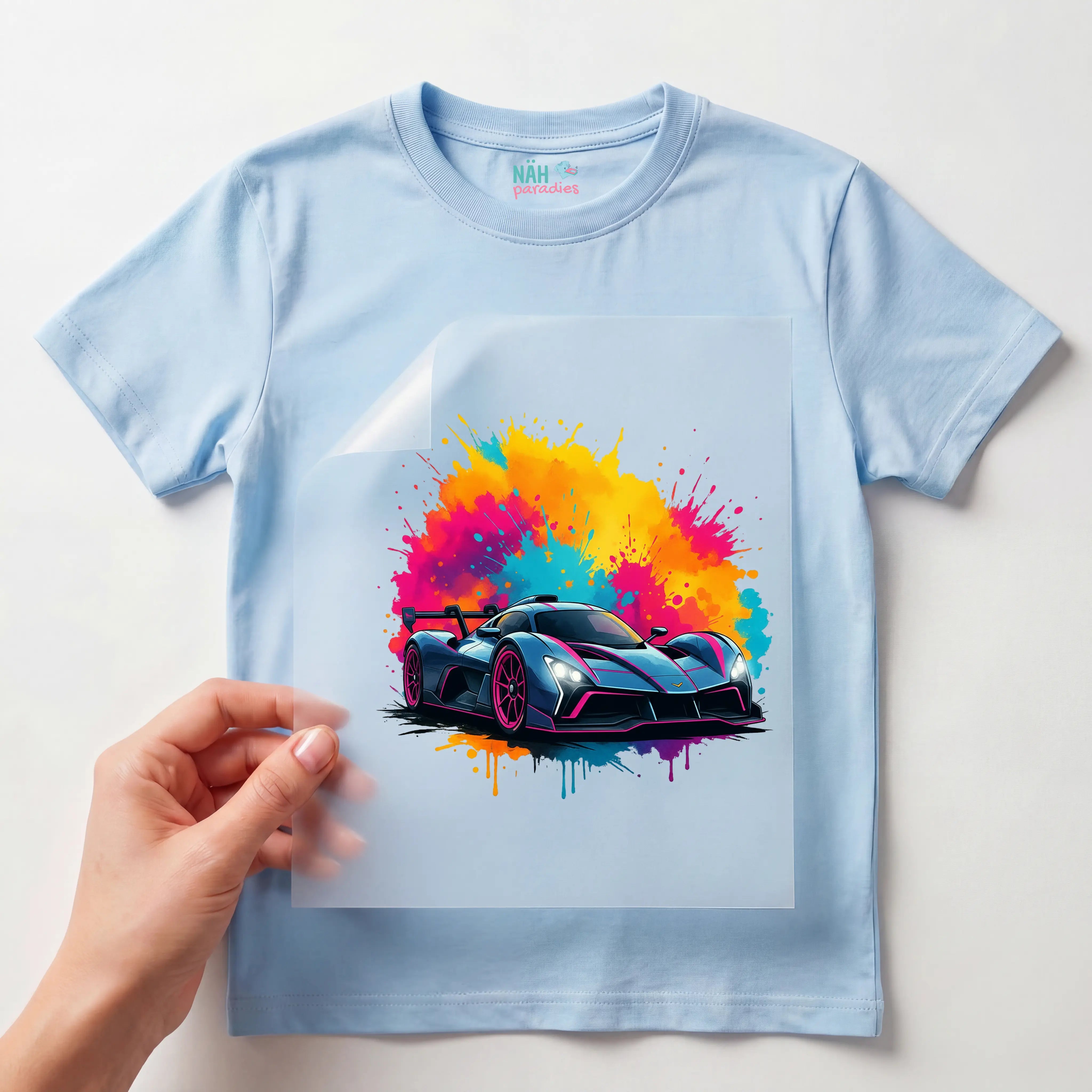 Bügelbild Sportwagen Farbsplash