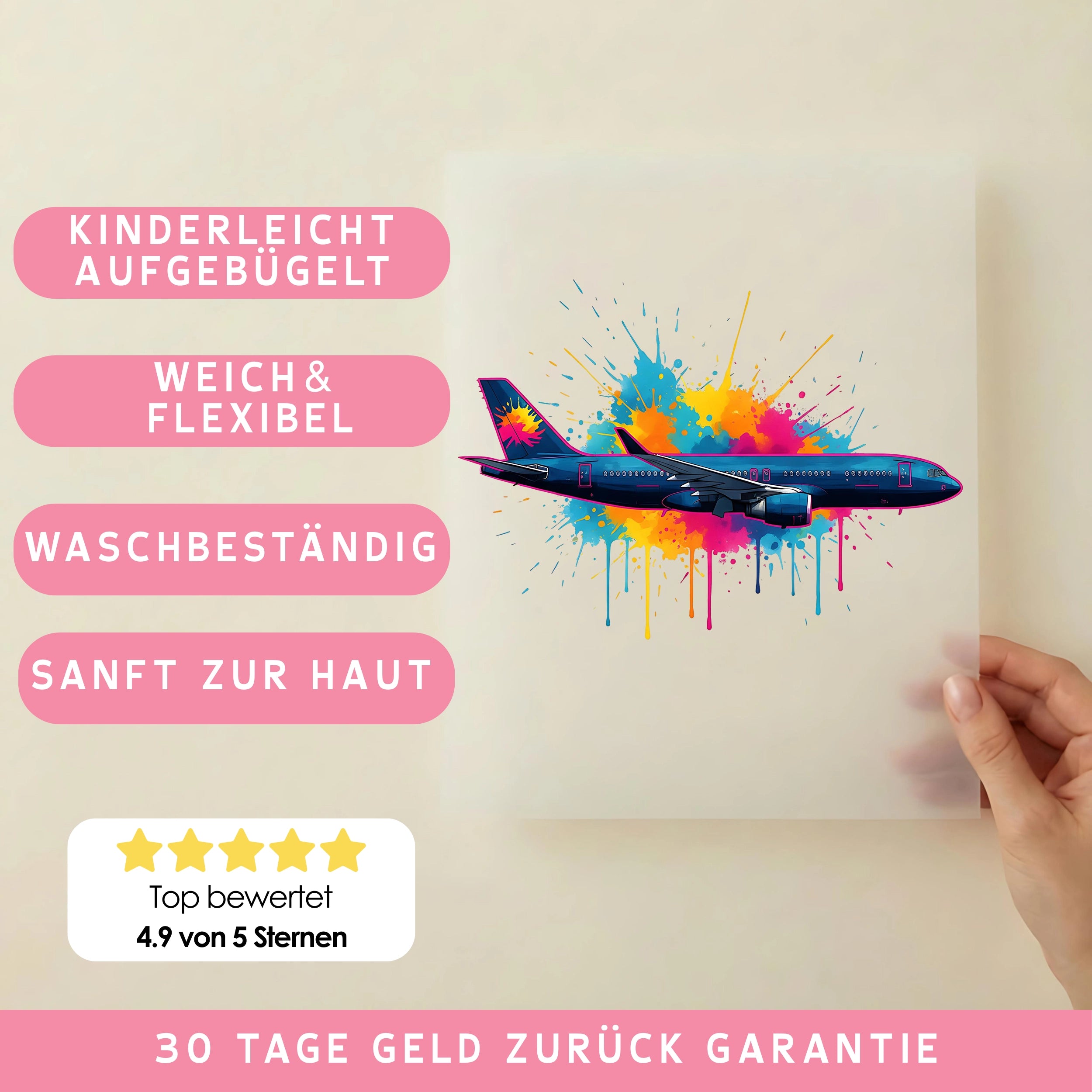 Bügelbild Splash Flugzeug
