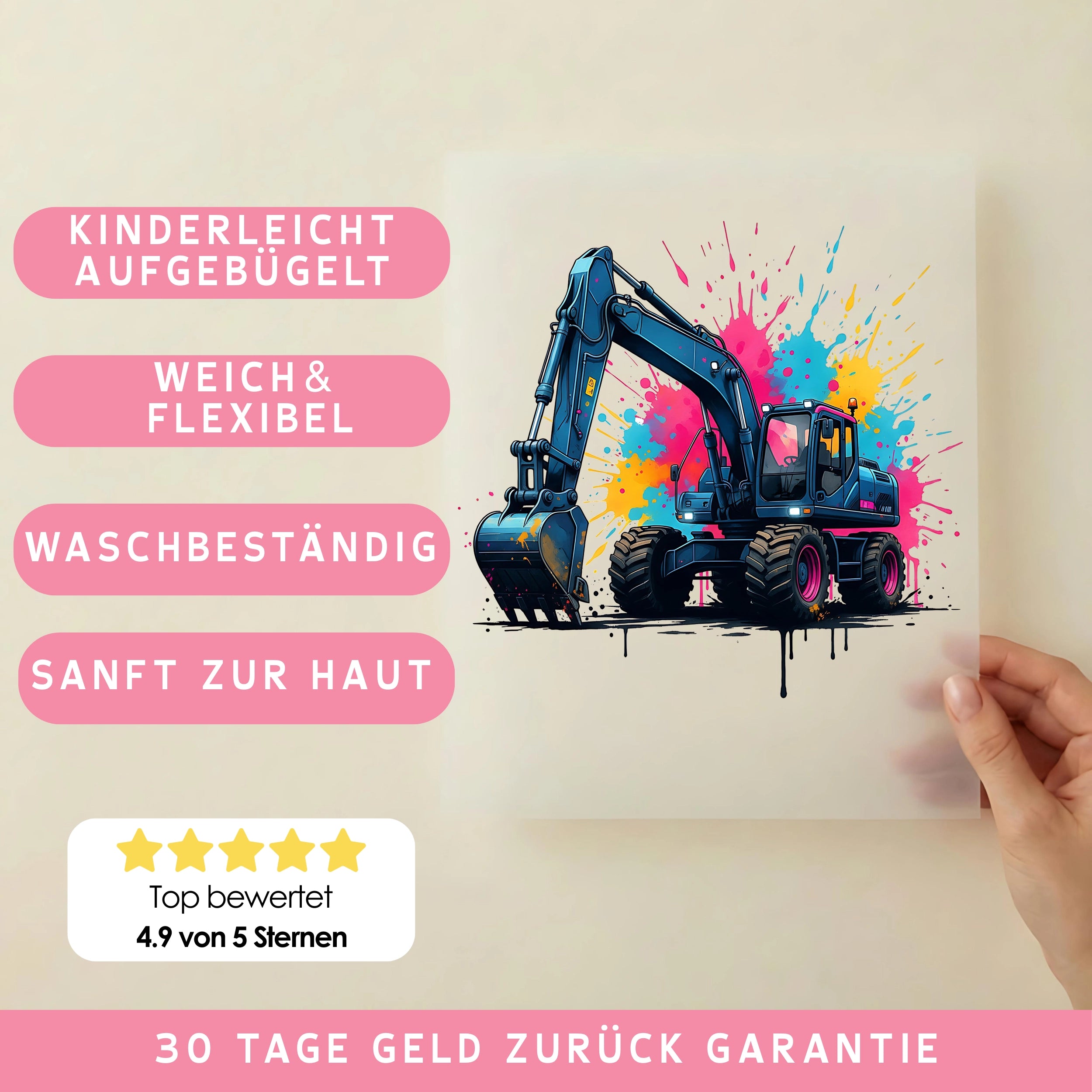 Bügelbild Bagger Splash