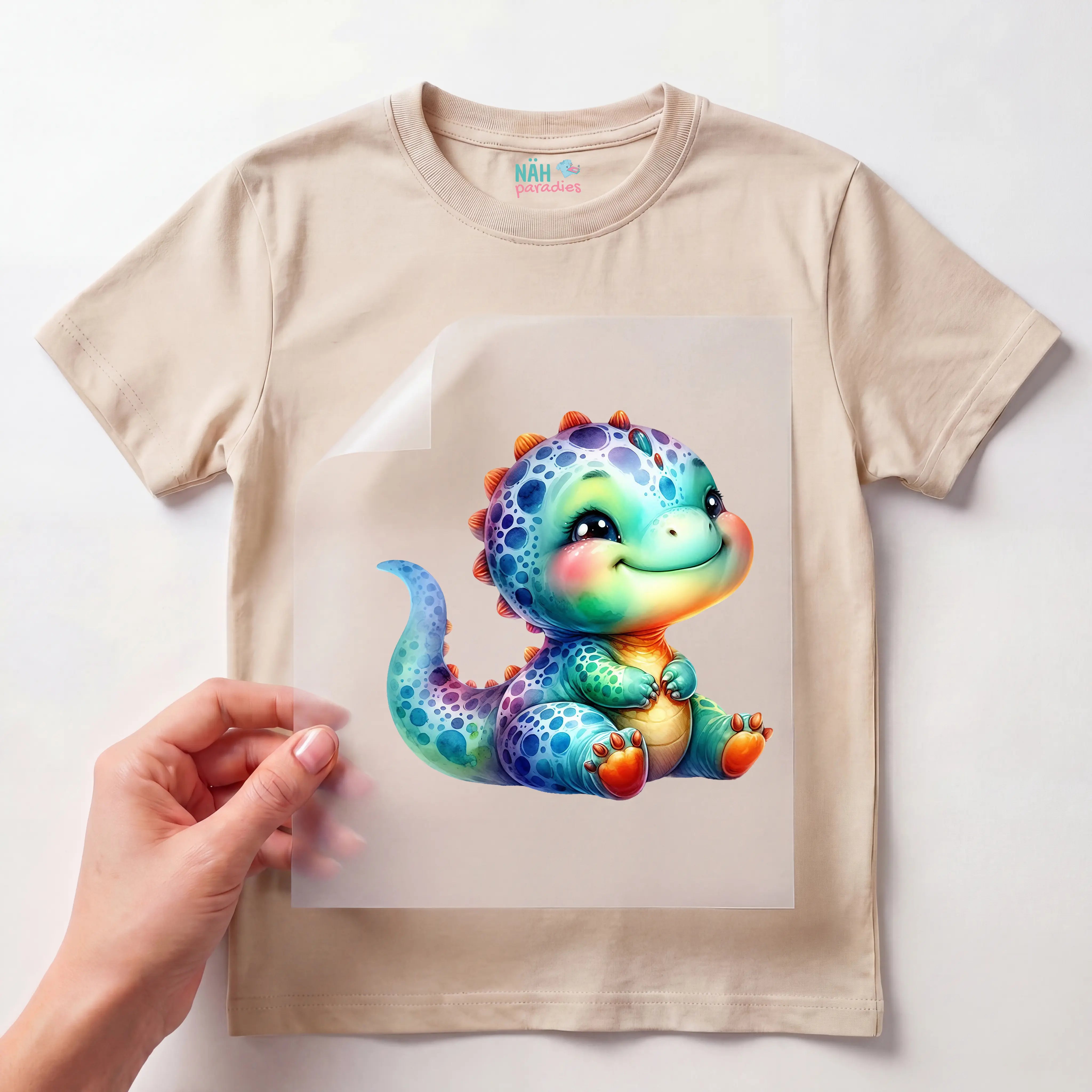 Bügelbild Dino bunter Kuschelsaurier
