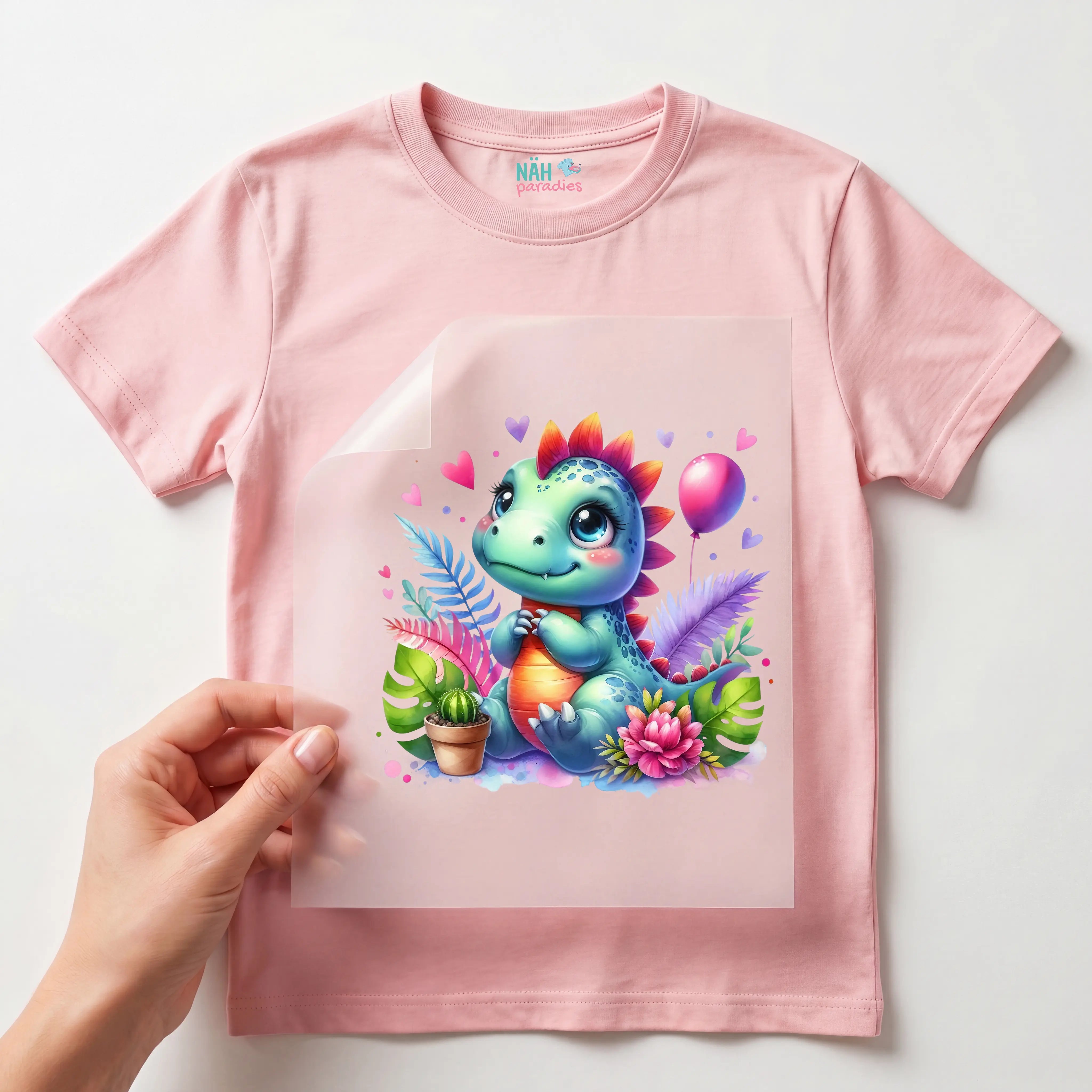 Bügelbild Dino Blumenglück