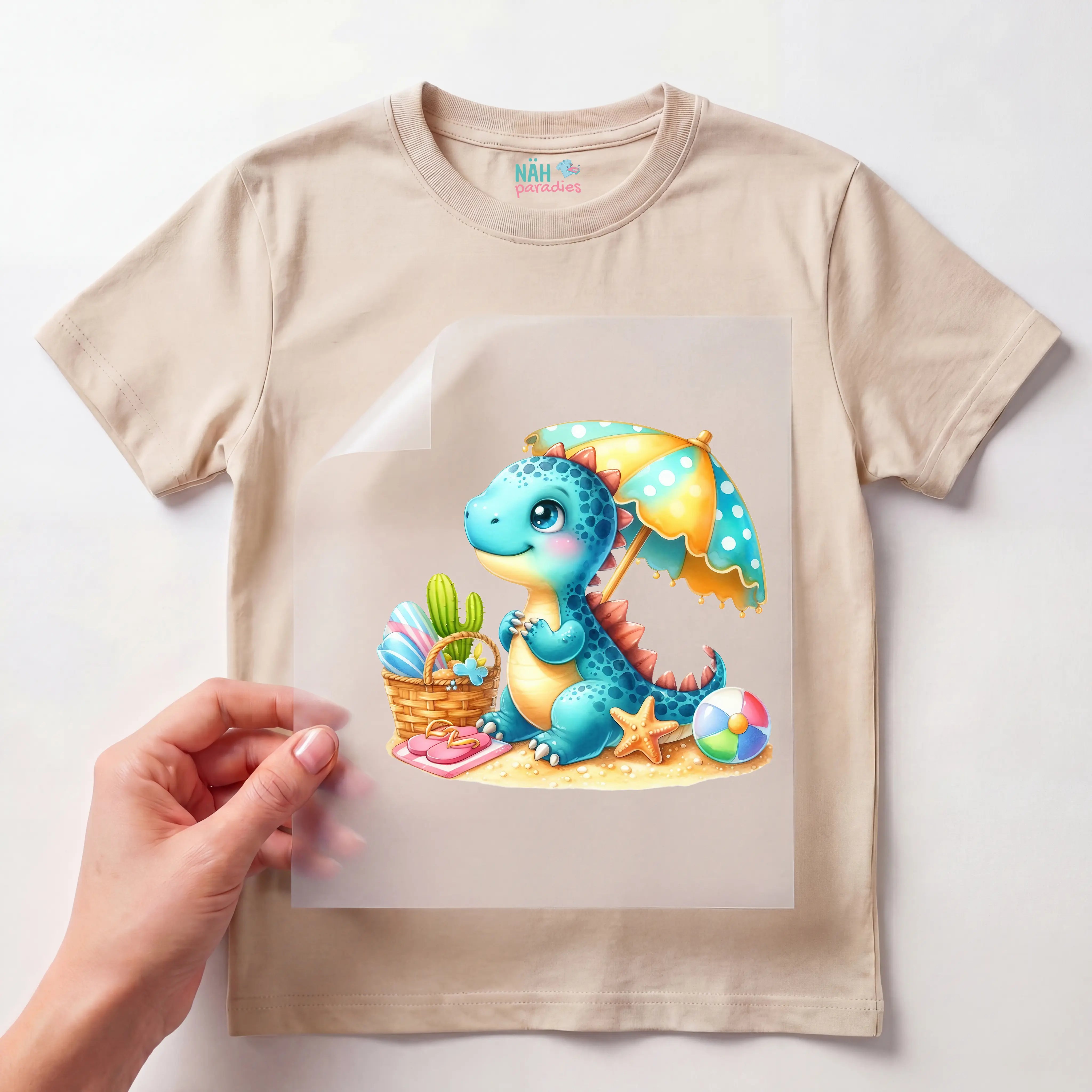 Bügelbild Dino Strandspaß