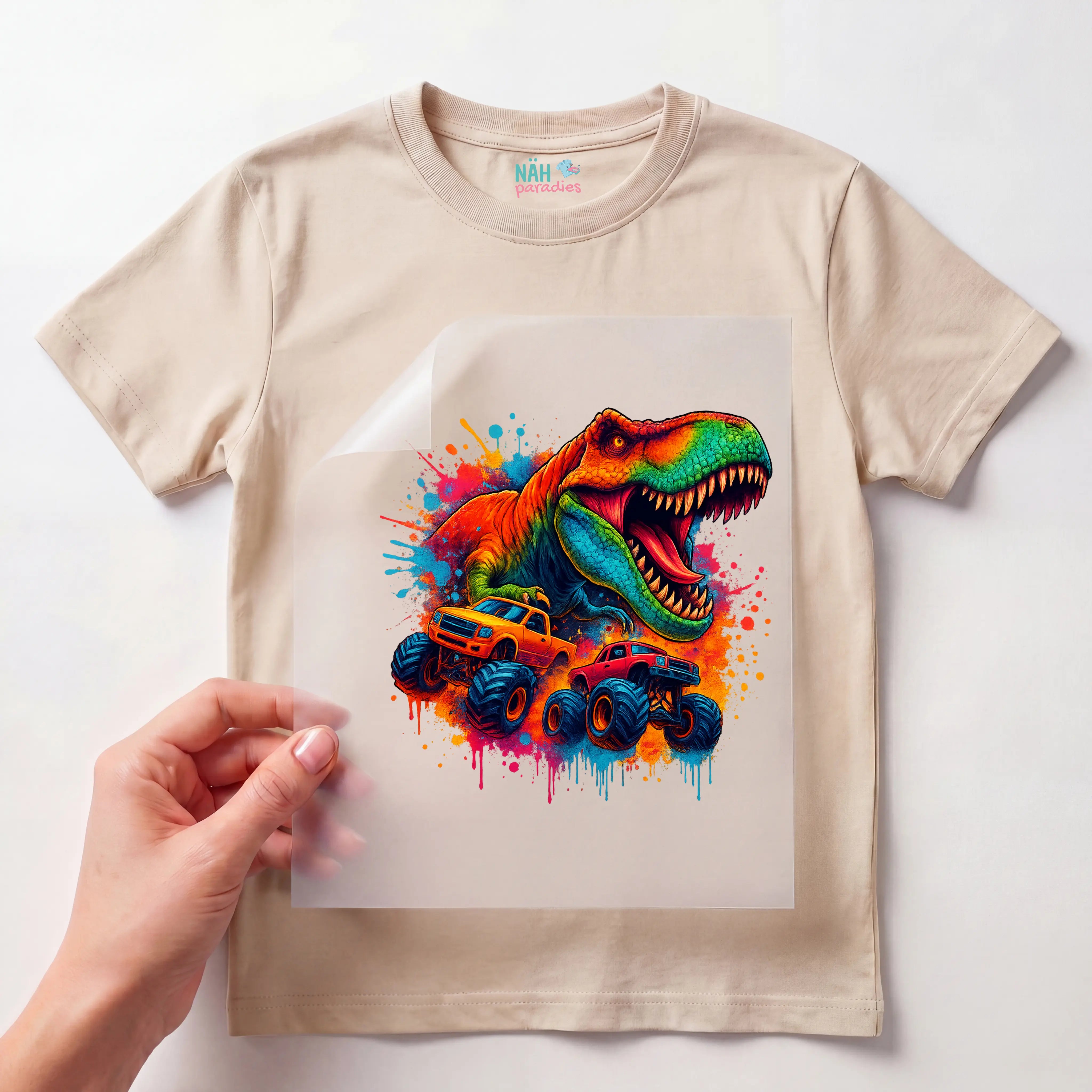 Bügelbild Monstertruck Dino