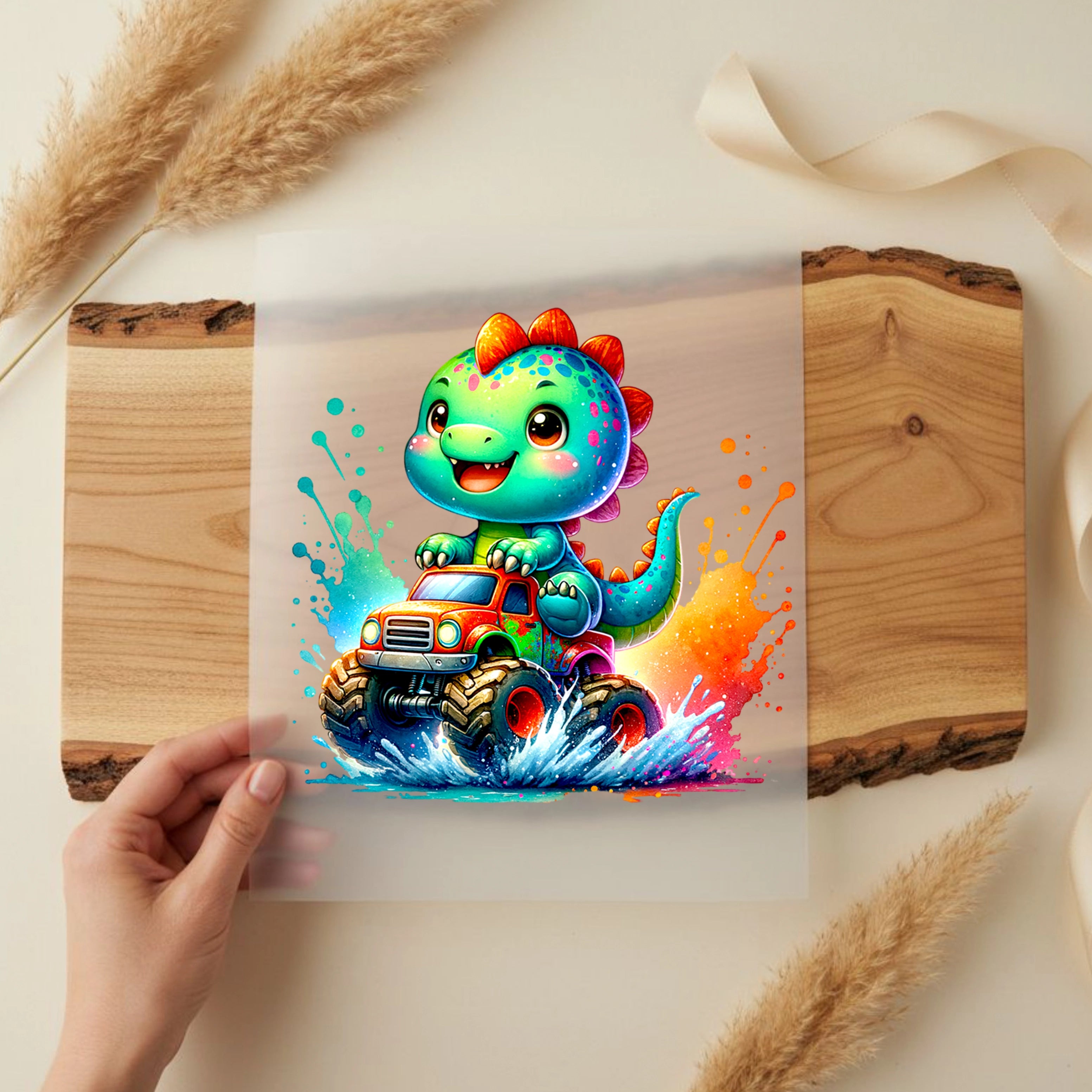 Bügelbild Baby Dino Monstertruck
