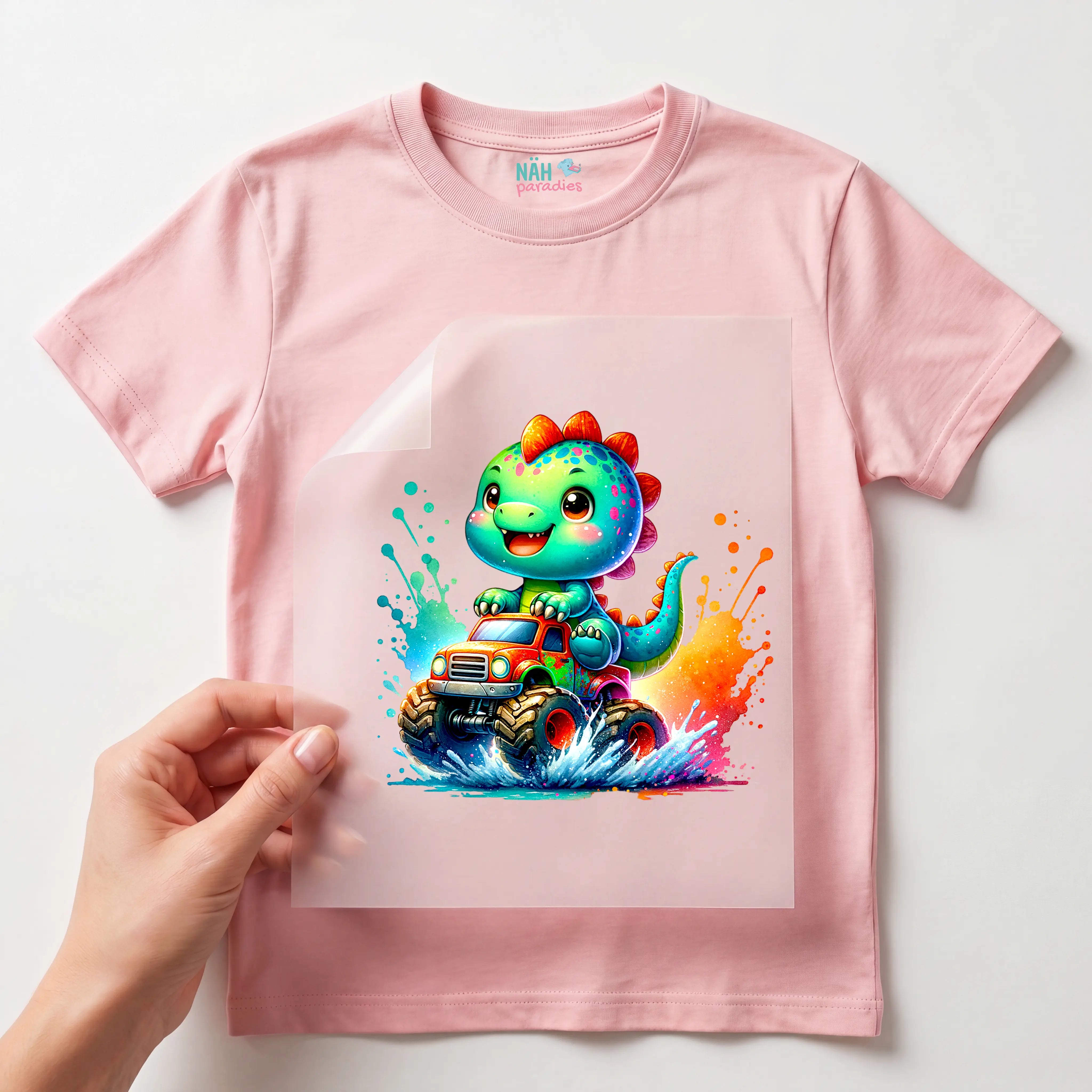 Bügelbild Baby Dino Monstertruck