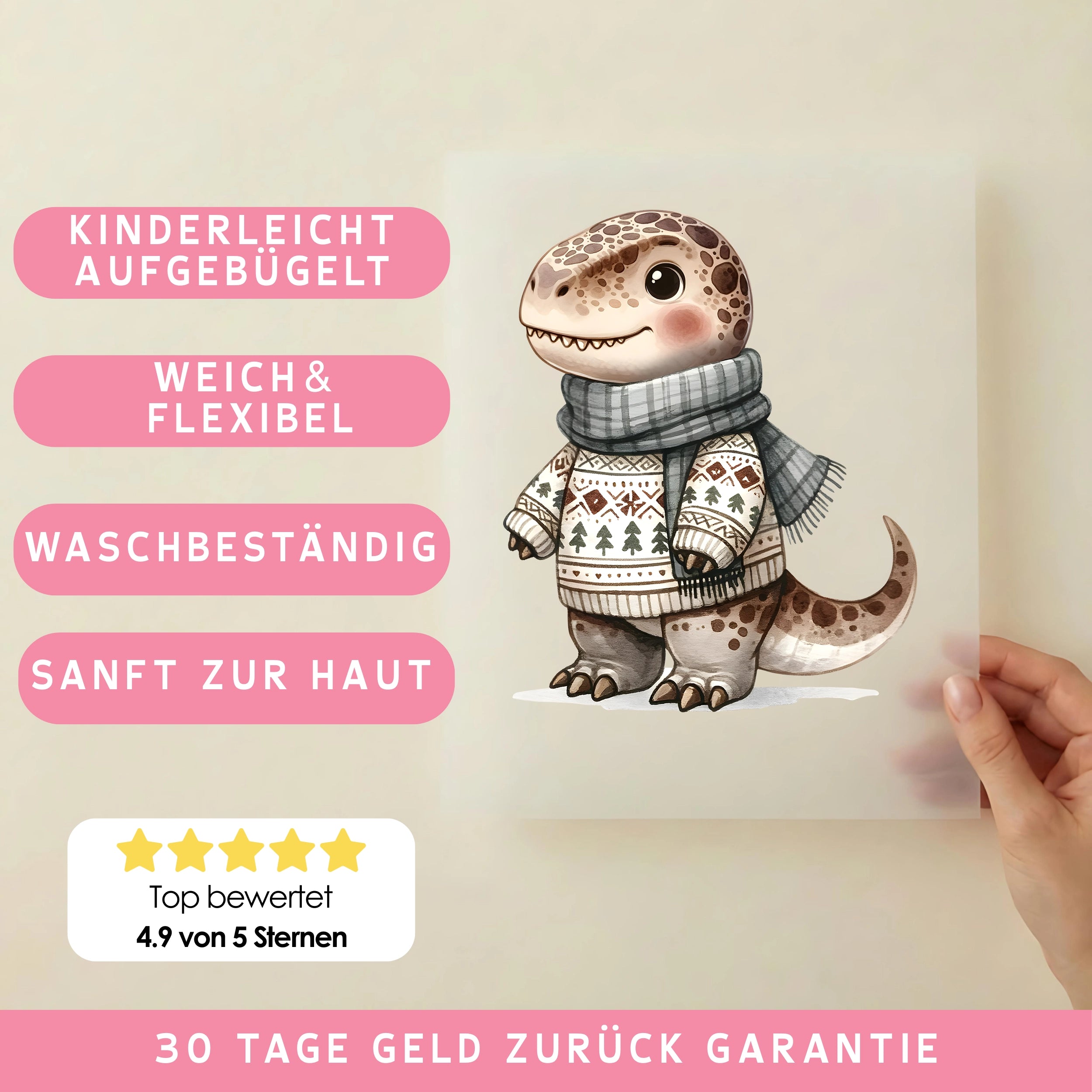 Bügelbild Dinosaurier Winterfreund