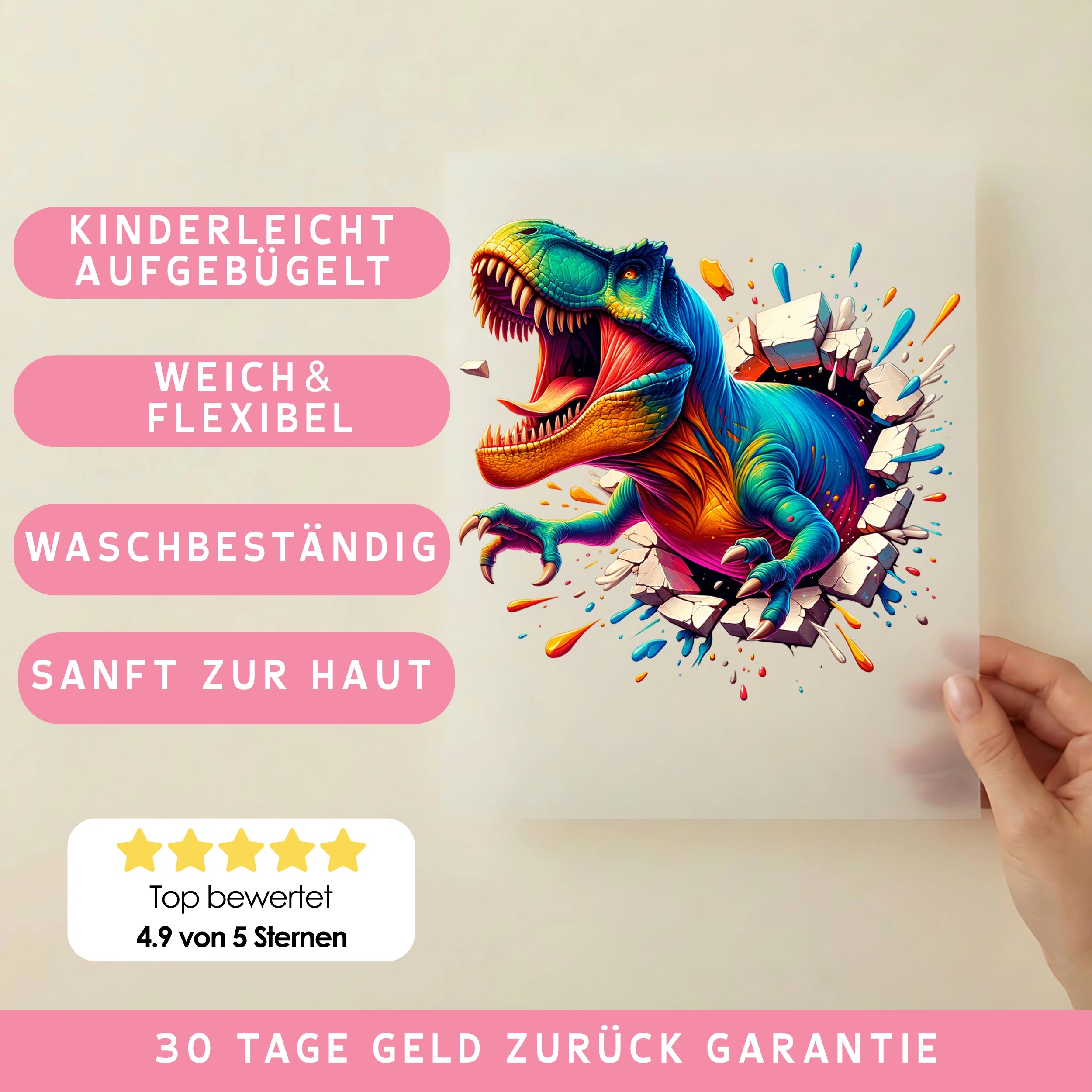 Bügelbild Dino Farbkracher
