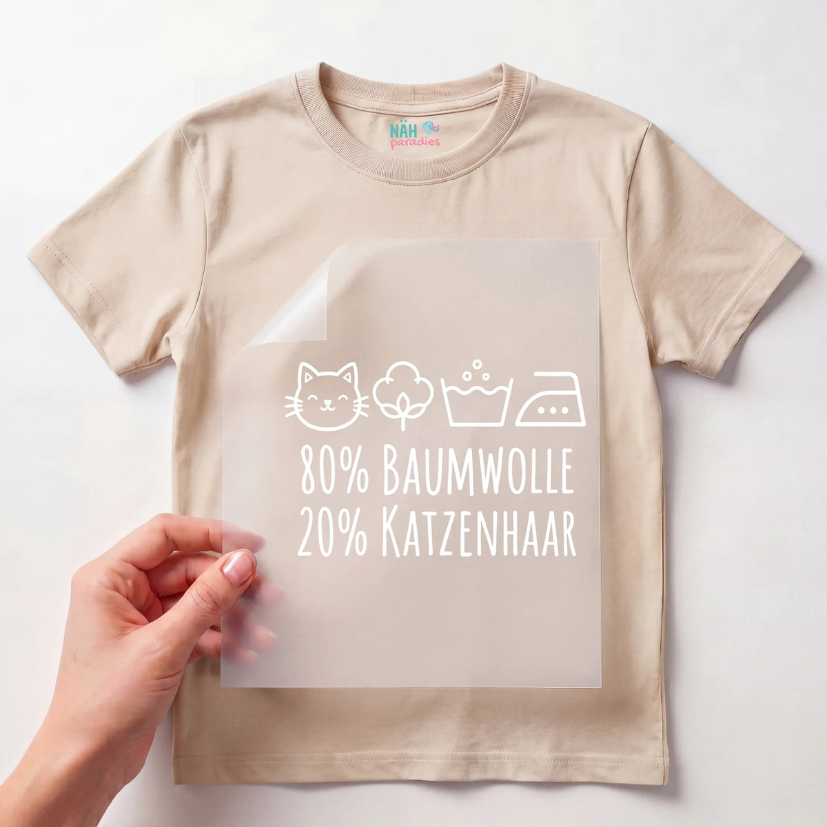 Bügelbild 80% Baumwolle 20% Katzenhaar Weiß