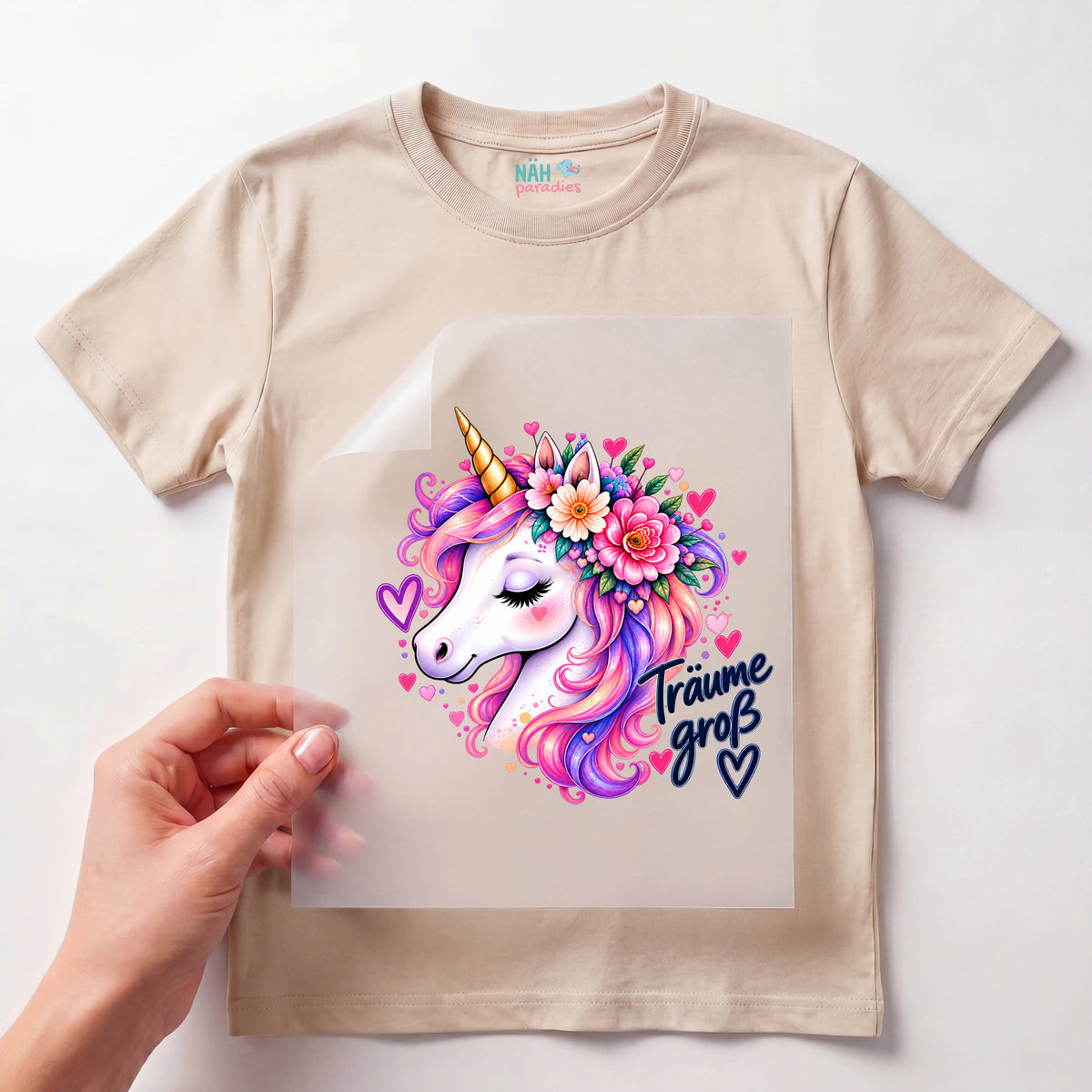 Bügelbild Glitzer Einhorn Träume groß