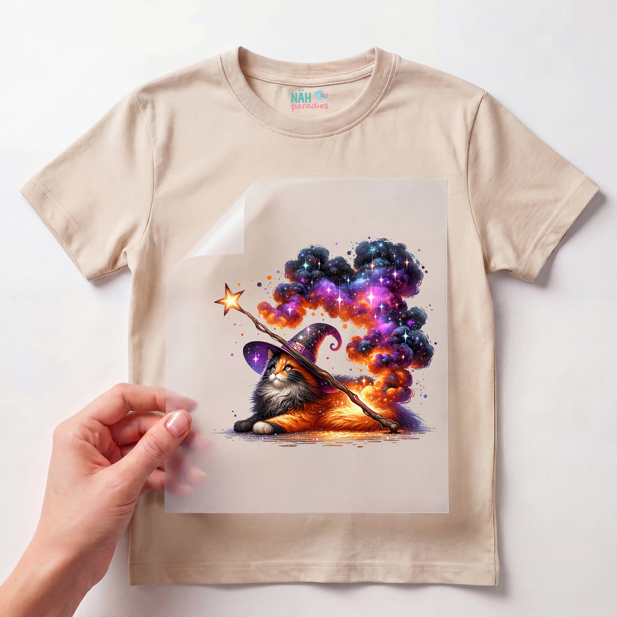 Bügelbild Galaxie Katze Zauberstab