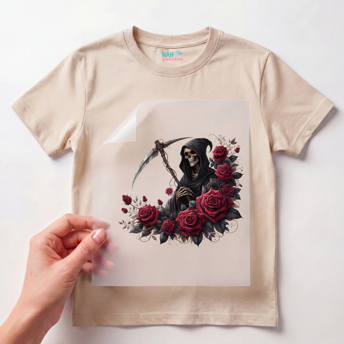 Bügelbild Sensenmann Dunkelrose