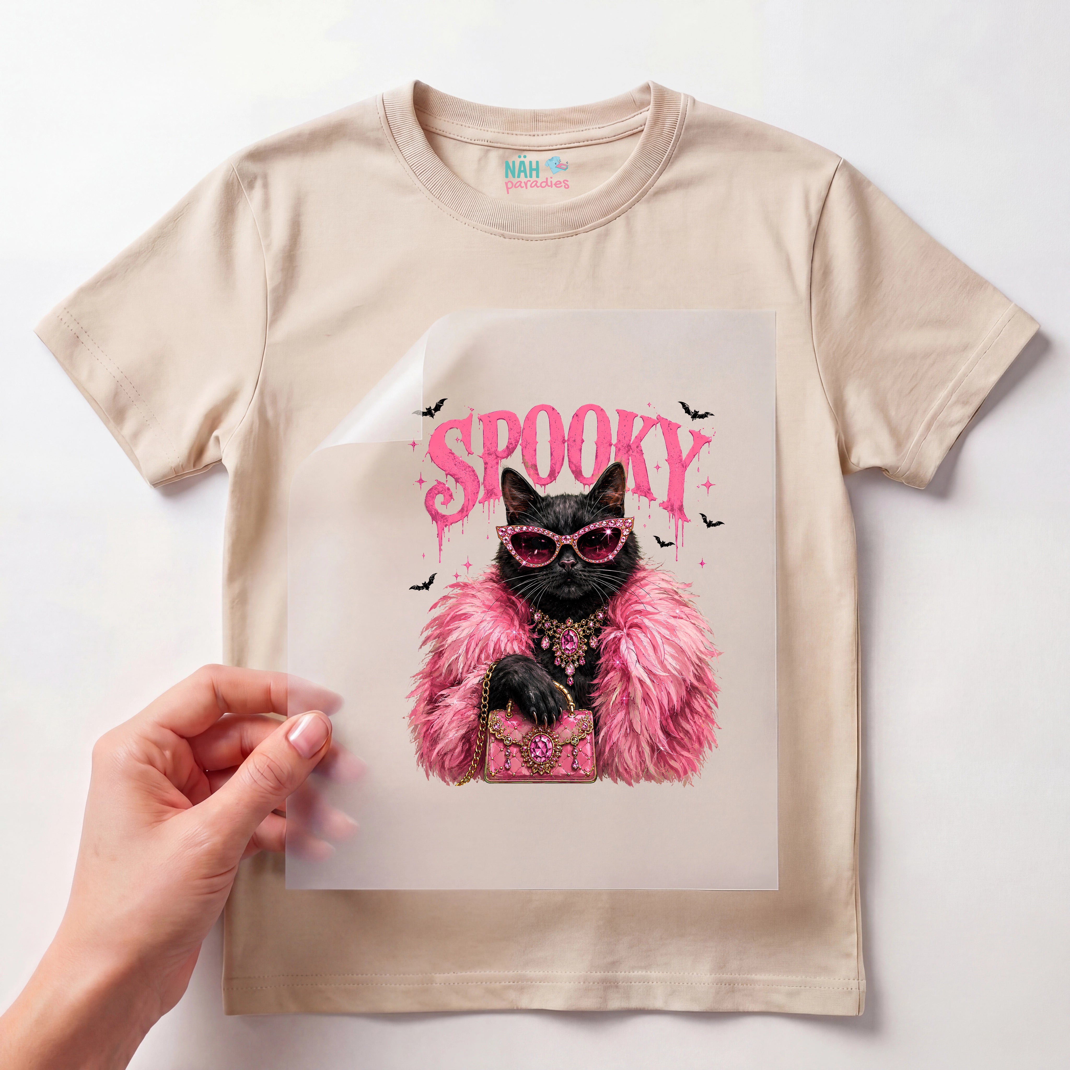 Bügelbild Spooky Katze Pink