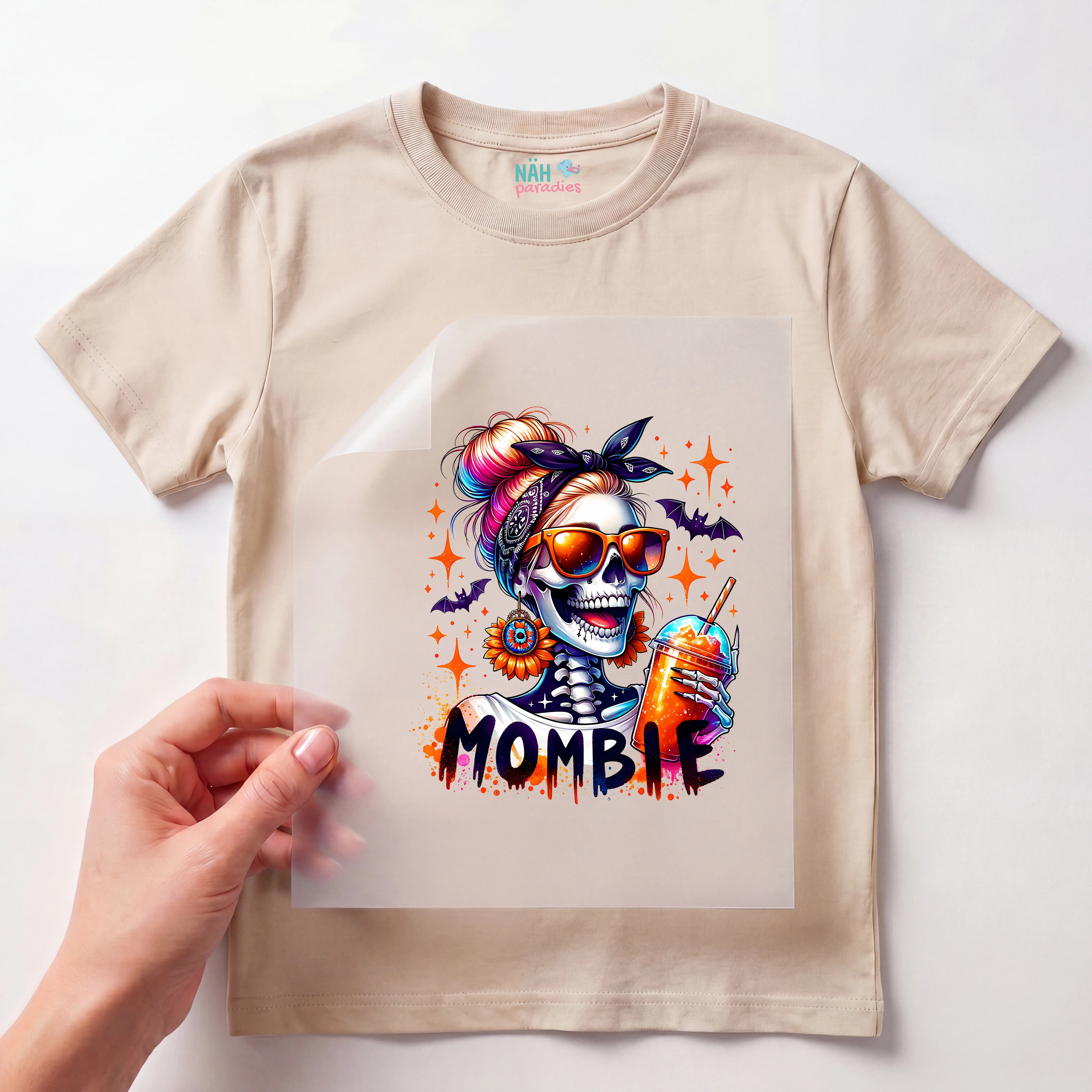 Bügelbild Mombie Skelett Cocktail