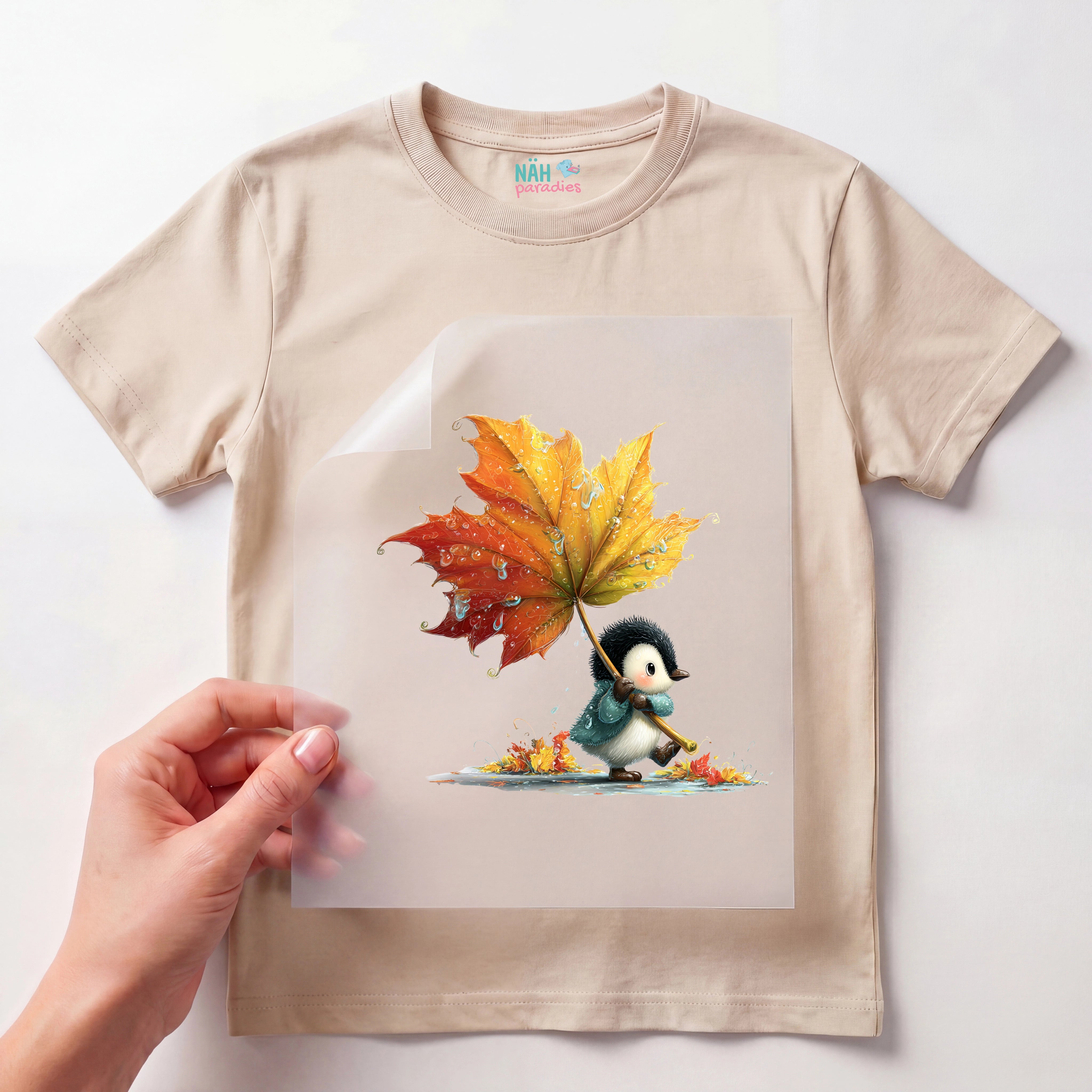 Bügelbild Maus im Blattkleid