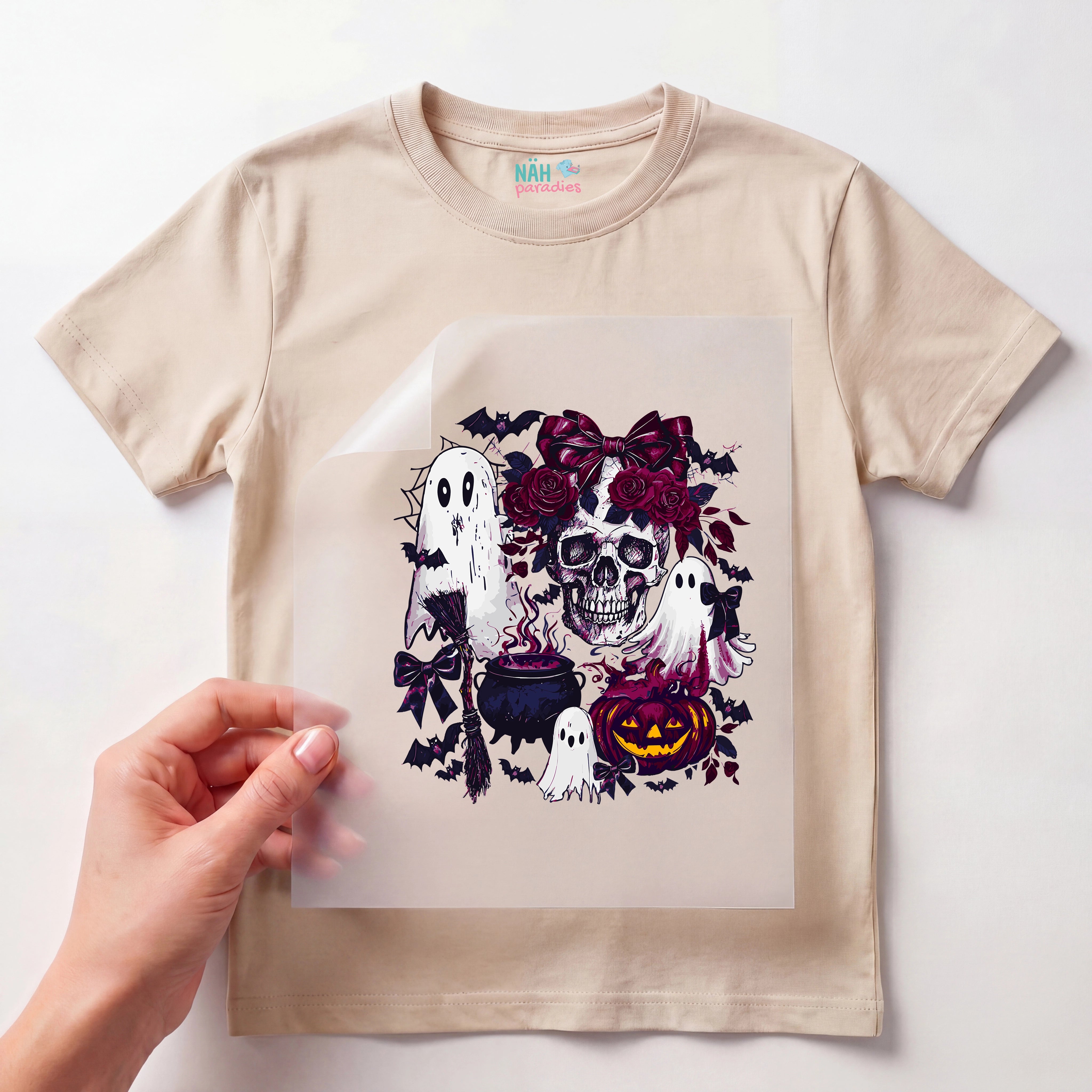 Bügelbild Gothic Skelett Rosen