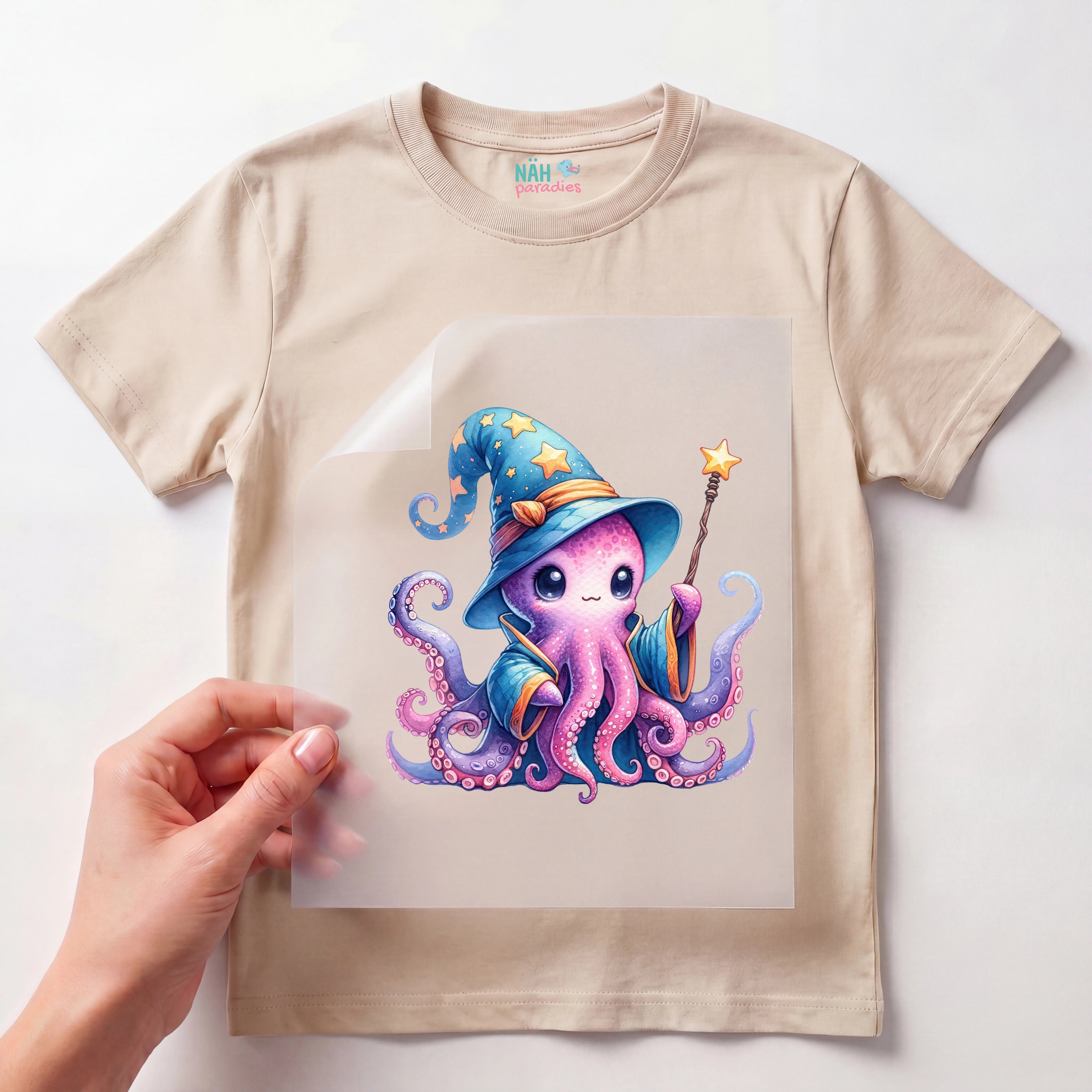 Bügelbild Oktopus Zauberer