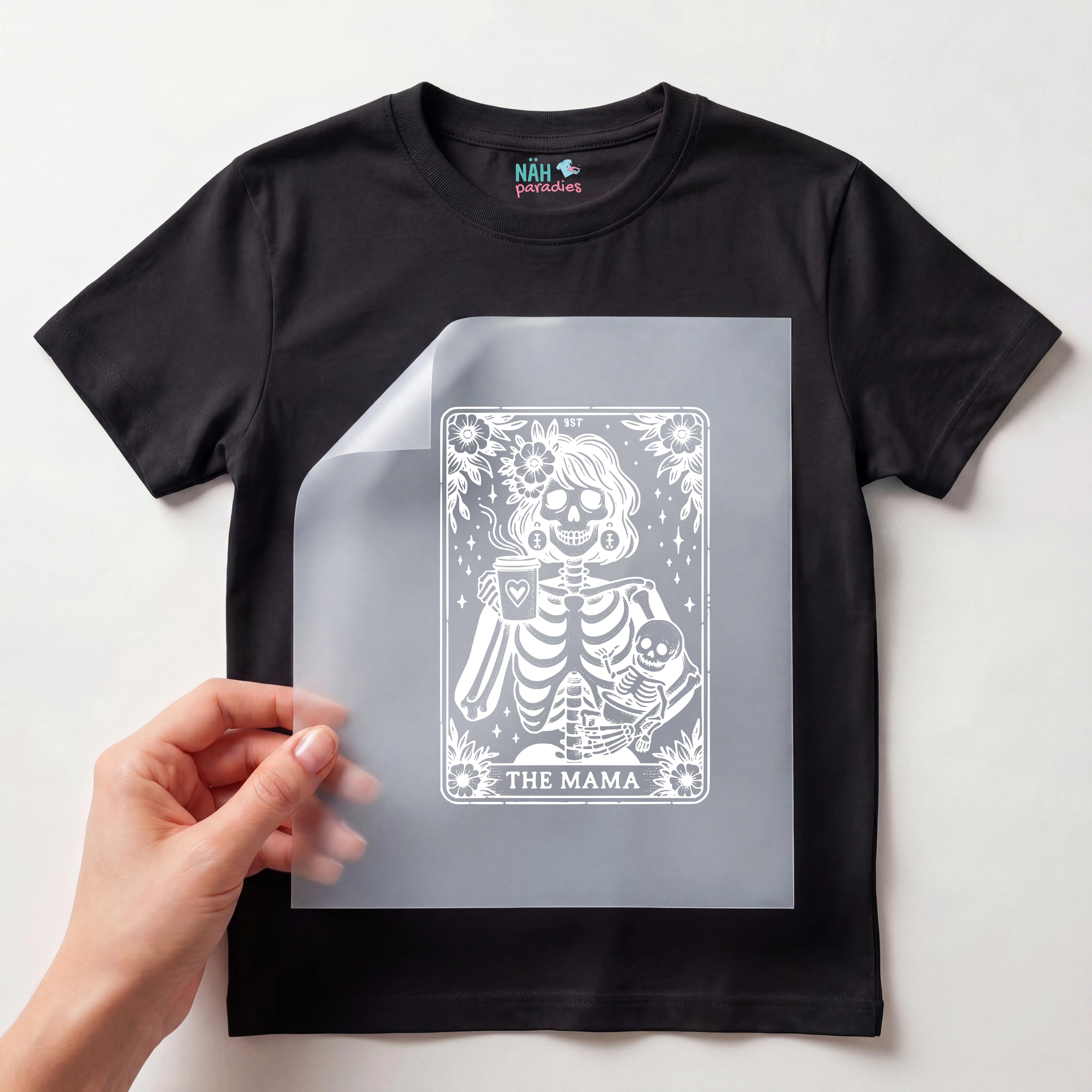 Bügelbild Mama Tarot Skelett