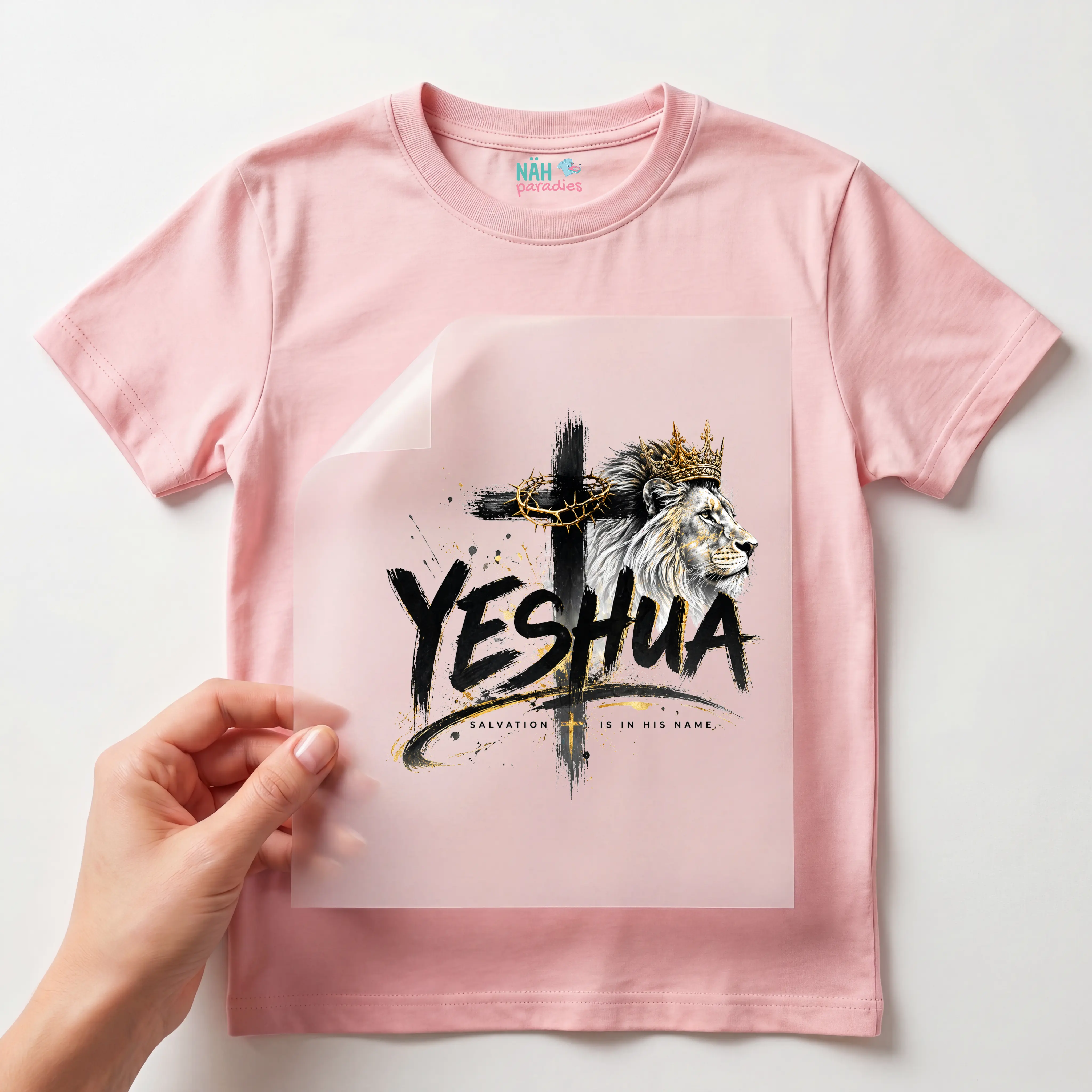 Bügelbild Löwe "Yeshua" Spruch