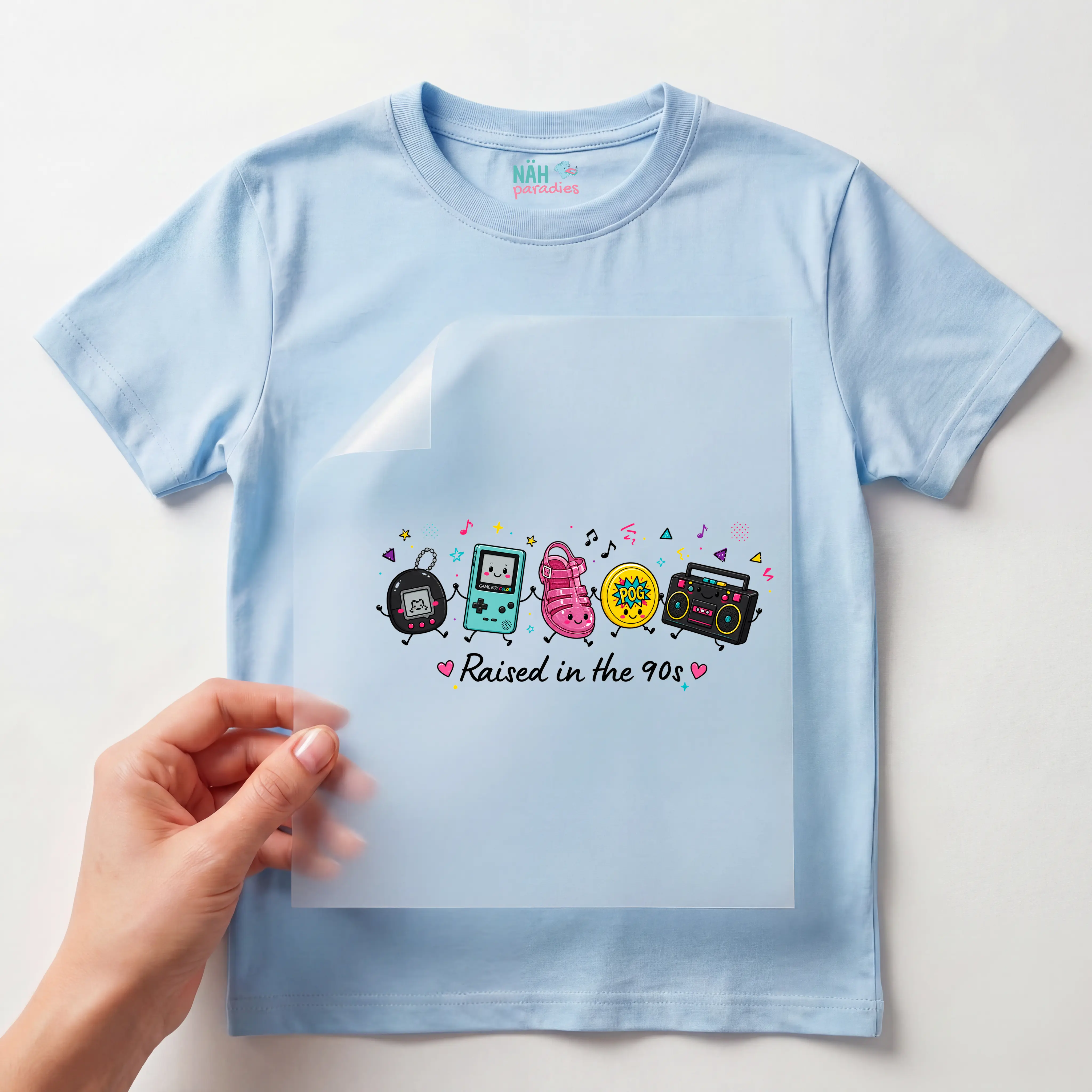 Bügelbild Retro "Raised in the 90s"