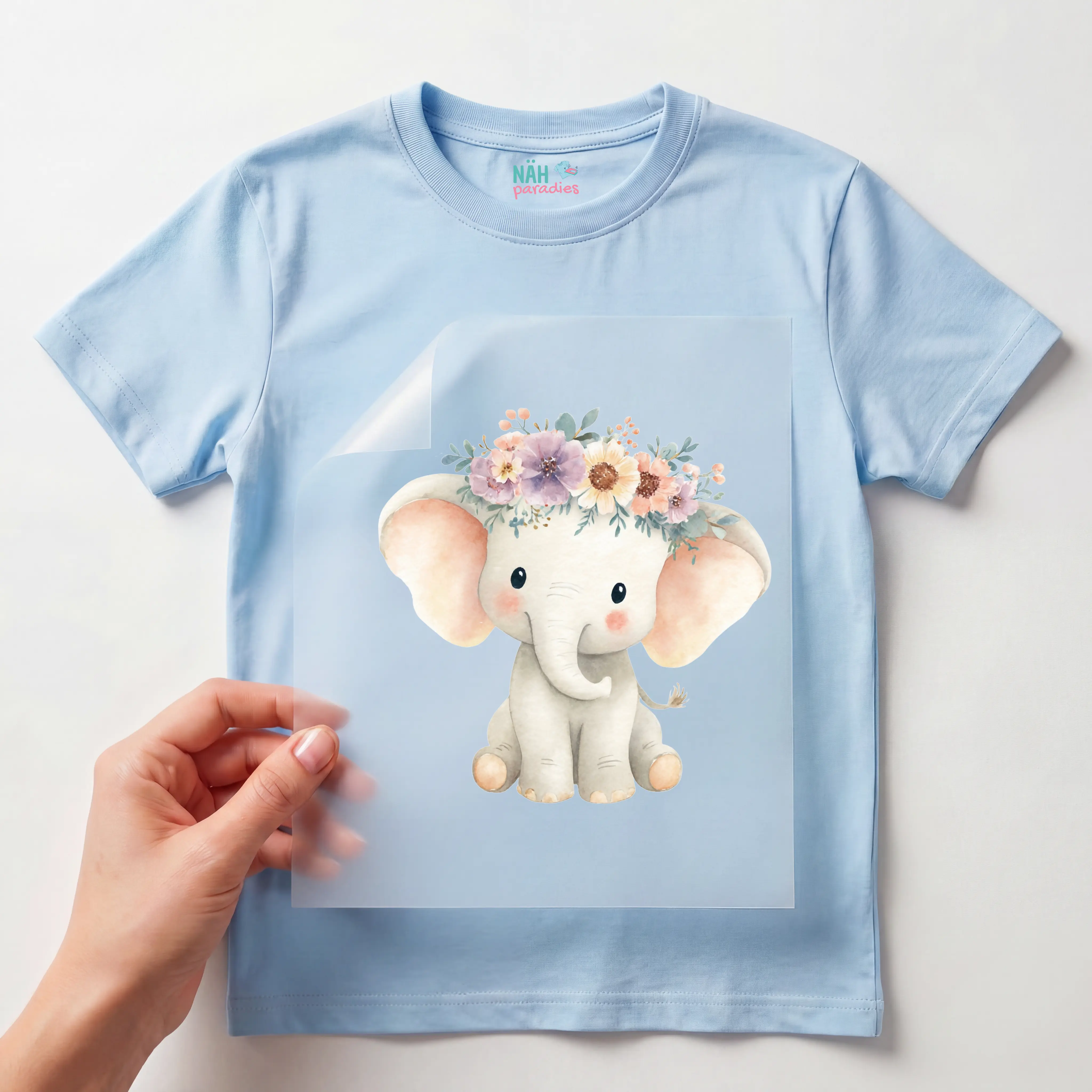 Bügelbild Elefant mit Blumenkranz
