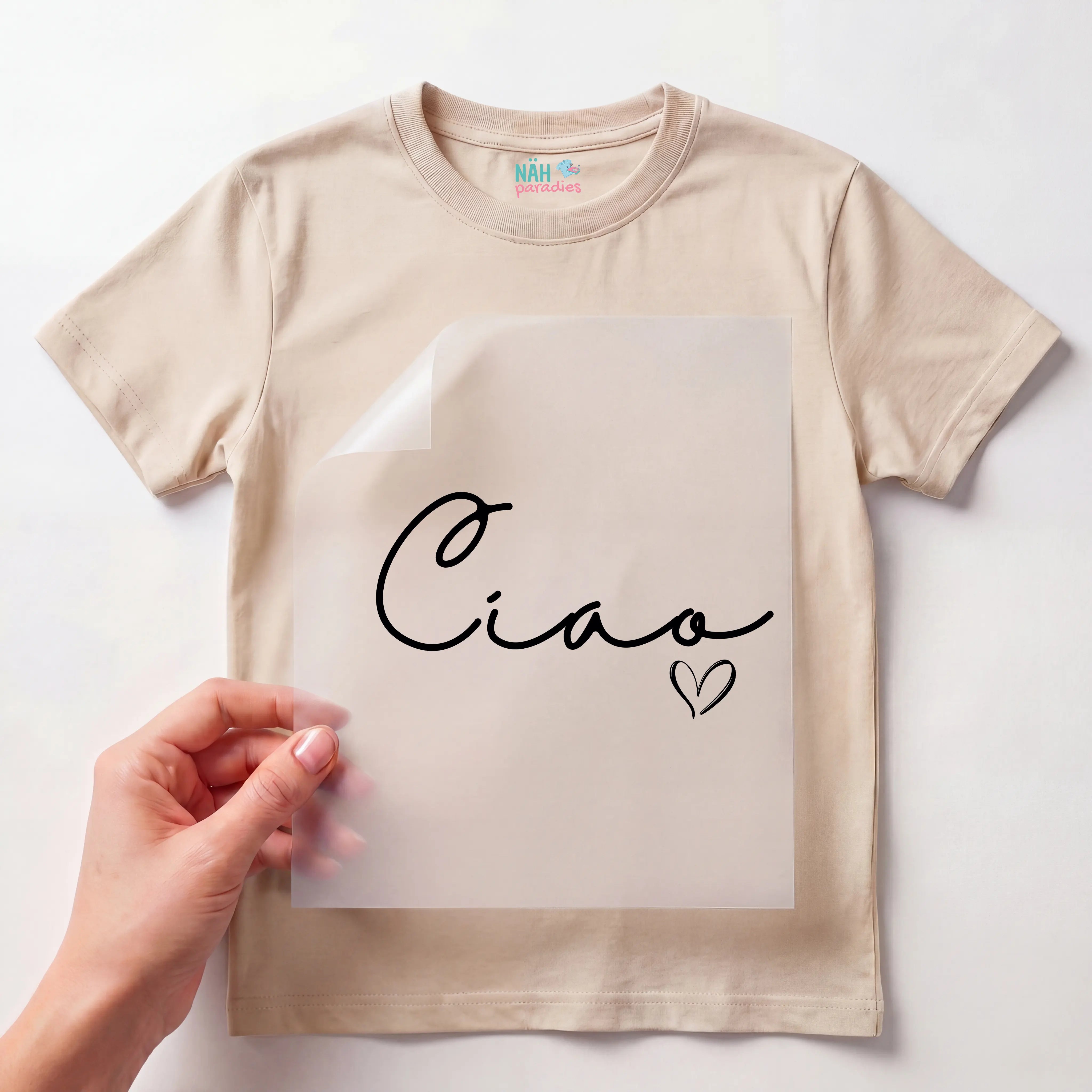 Bügelbild Ciao Handschrift