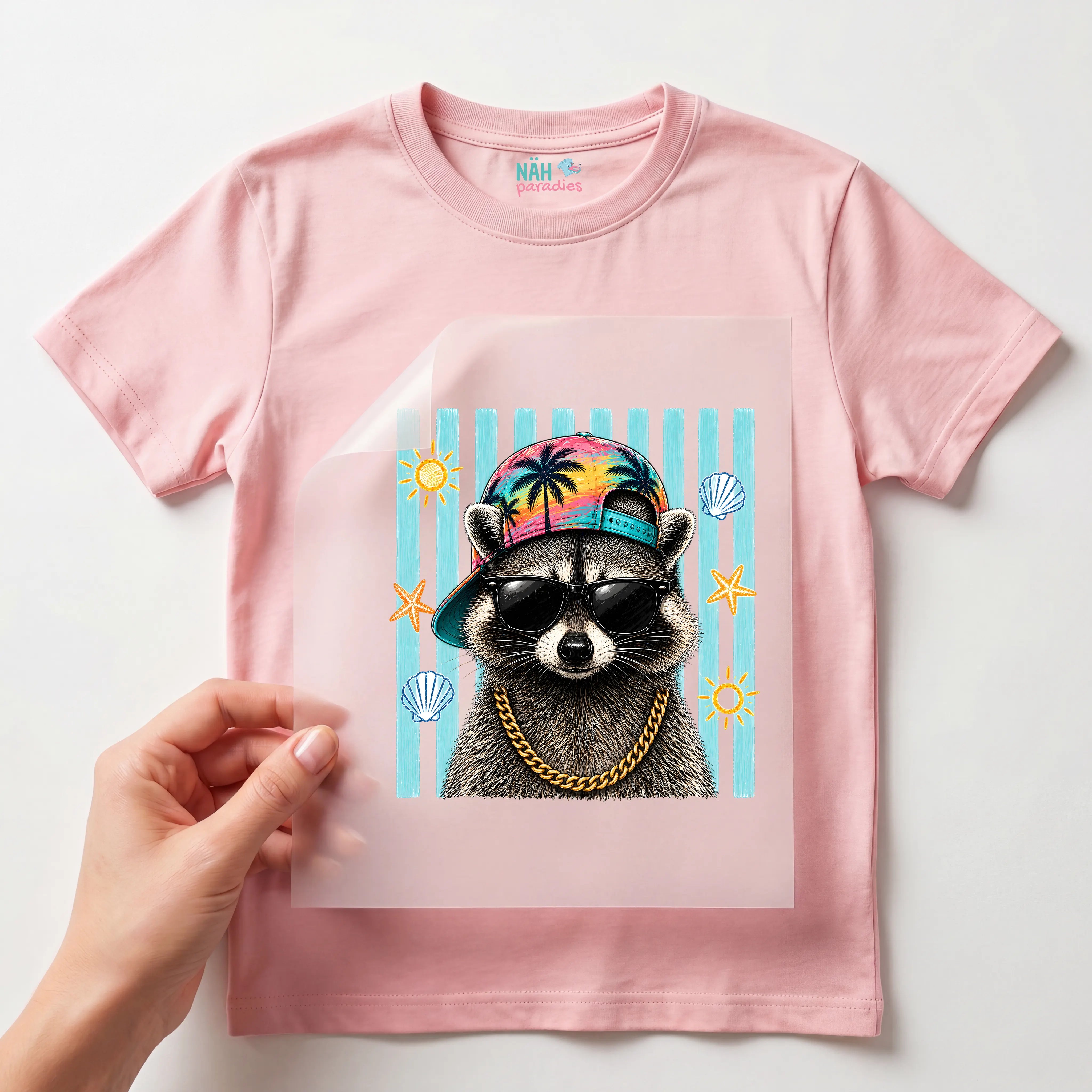 Bügelbild Waschbär Summer