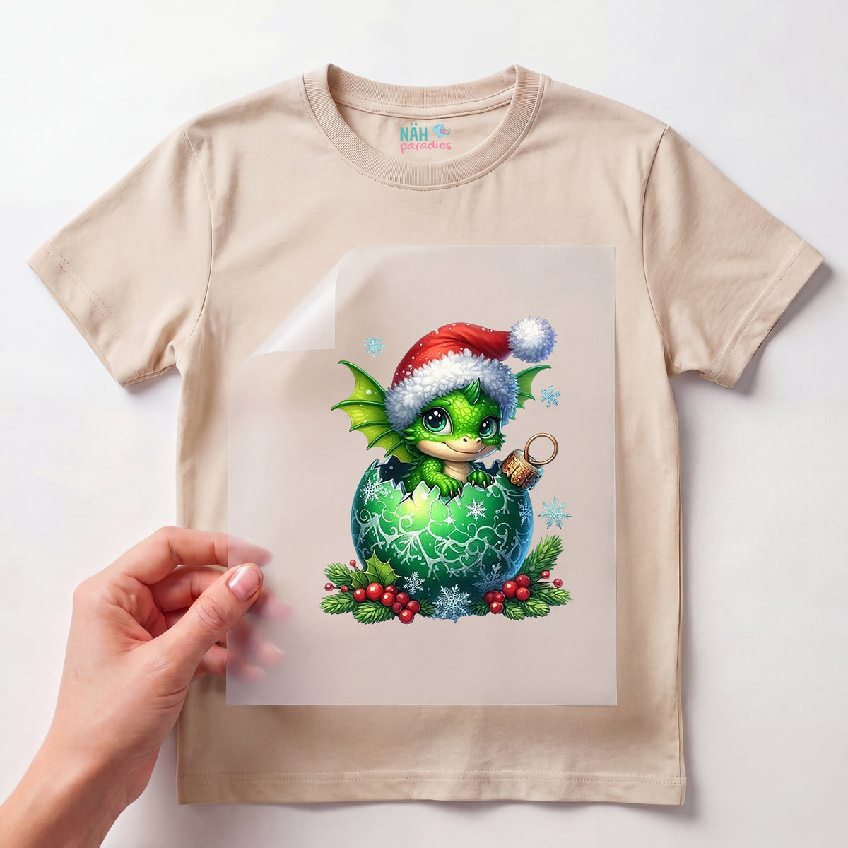 Bügelbild Drache Grünes Weihnachtsglück