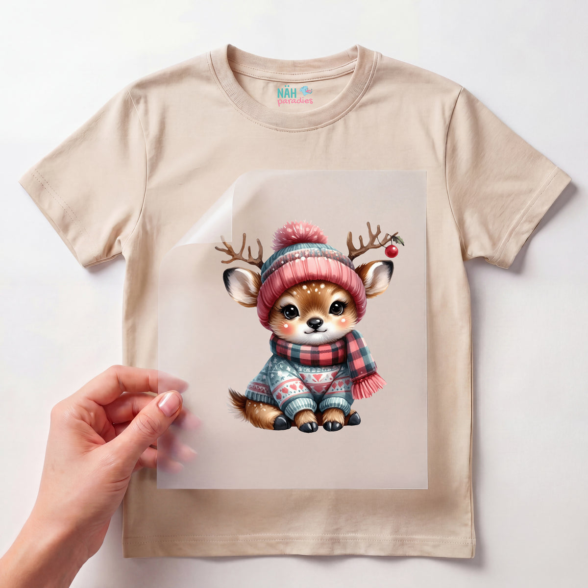 Bügelbild Rehkitz Frostmütze