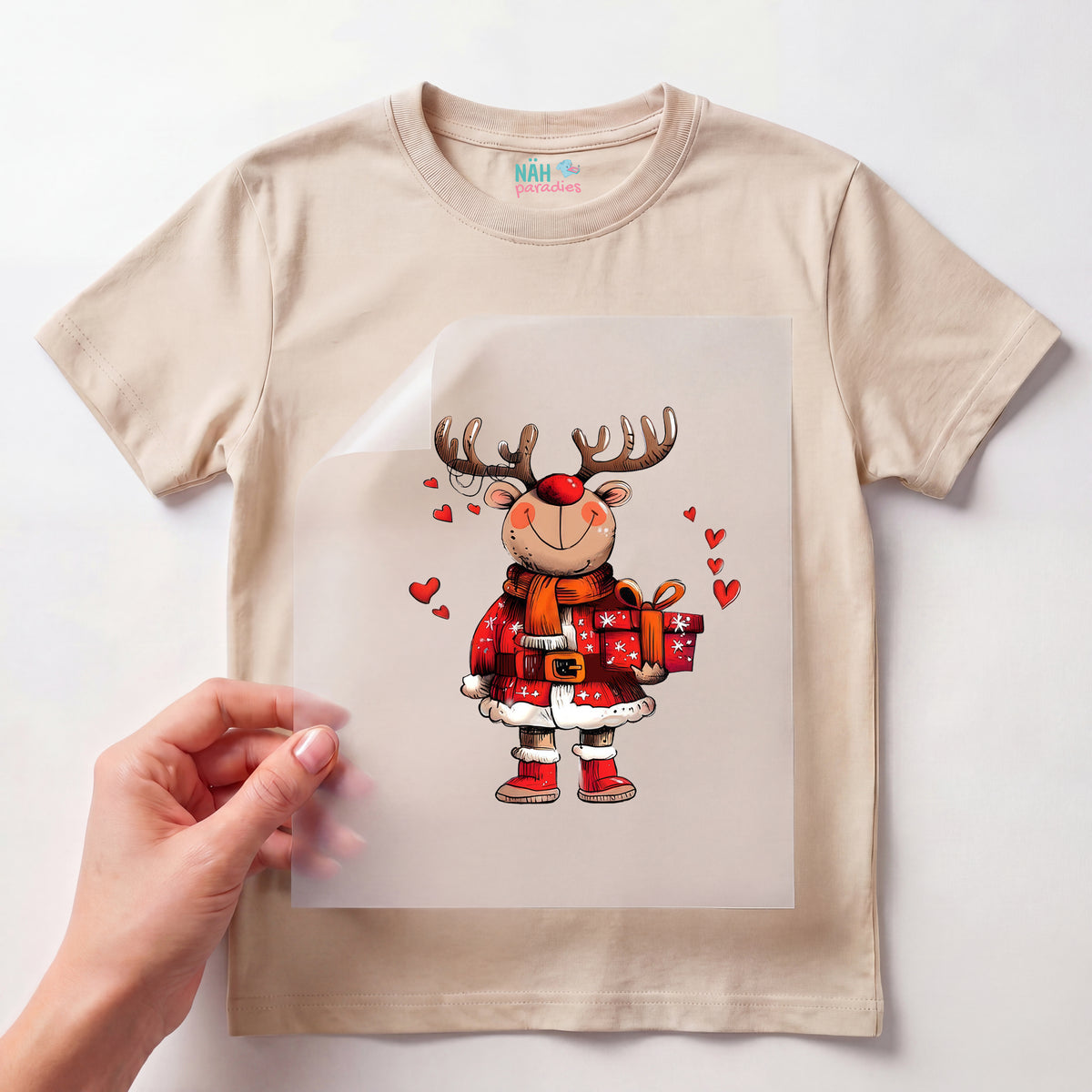 Bügelbild Rentier Herzensgeschenk