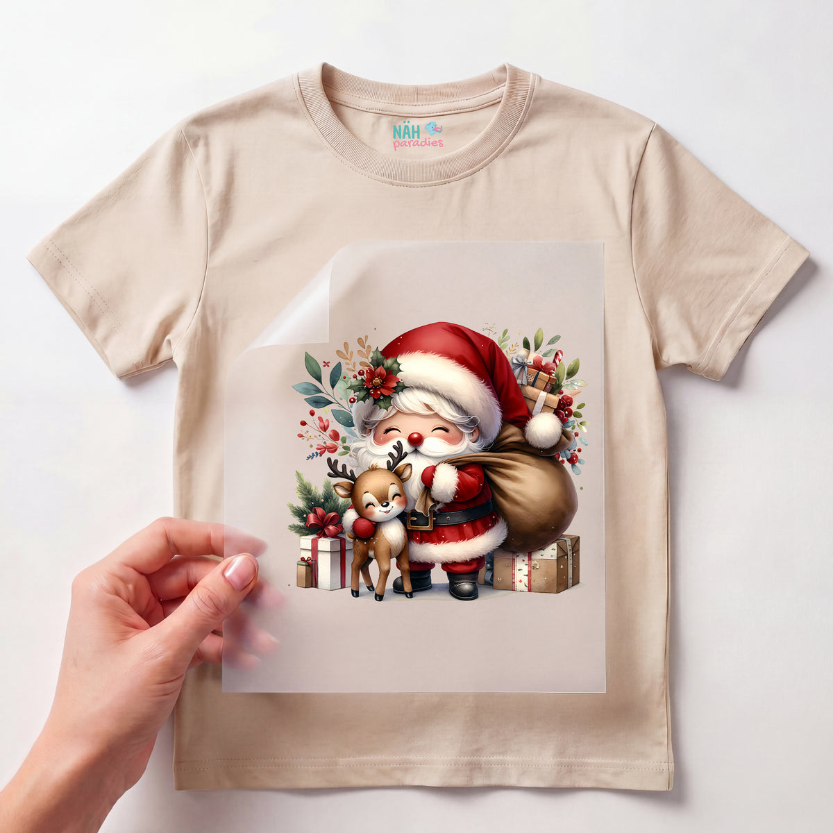 Bügelbild Weihnachtsmann Rentierfreund